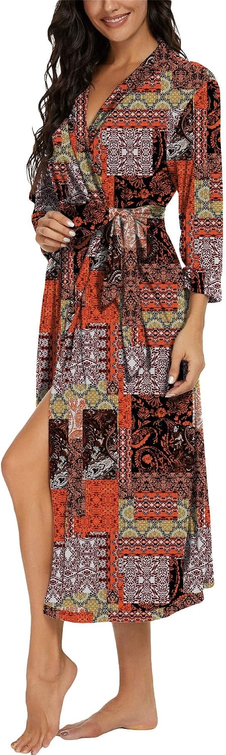 Thumbnail 3 de PrinStory Damen Bademantel mit 3/4-Ärmeln und V-Ausschnitt (Kimono-Robe, lange Länge)
