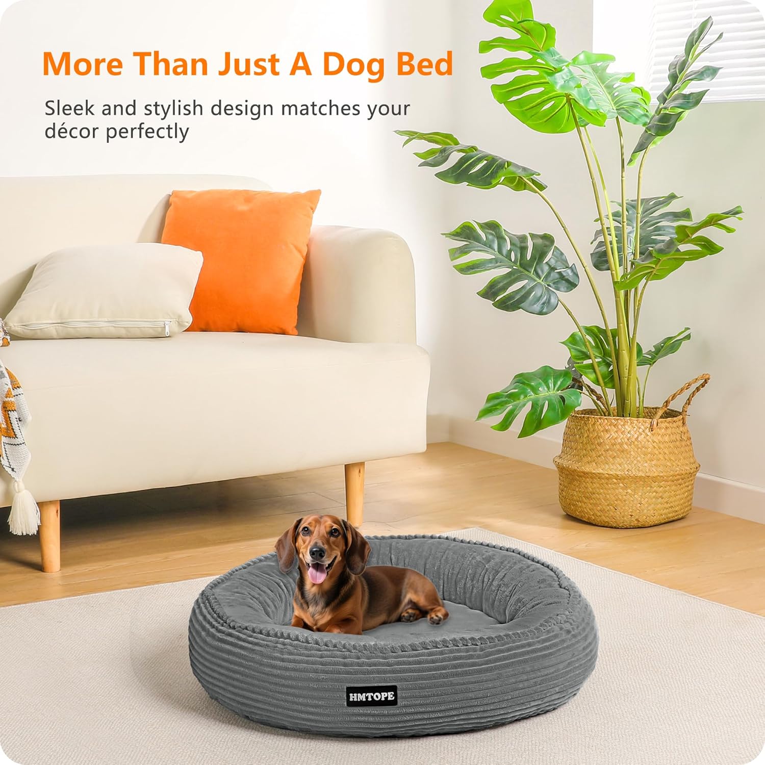 Thumbnail 6 de HMTOPE Hundebett Kleine Hunde, Katzenbett – runder Cordkorb Ø 60 cm, Waschbar, Mittelgrau