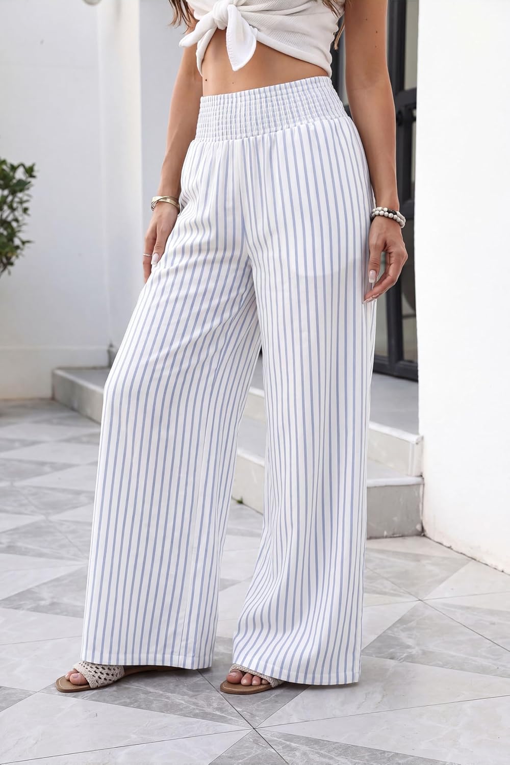 Detalle de Sampeel High-Waisted Wide-Leg Pants with Pockets, 100% Polyester