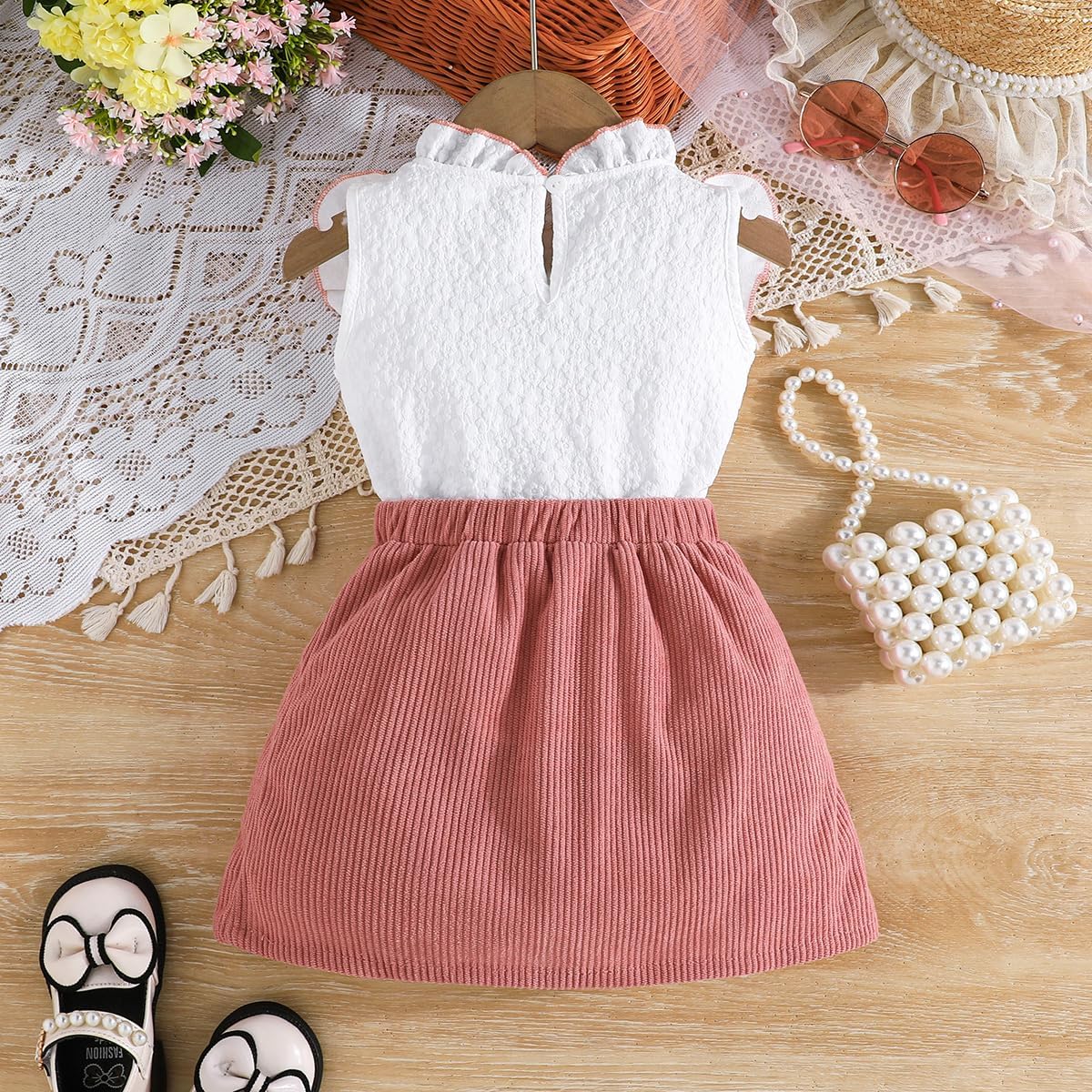 Thumbnail 2 de QUNERY Toddler Girl Long Sleeve Ruffled Top and Mini Skirt Set