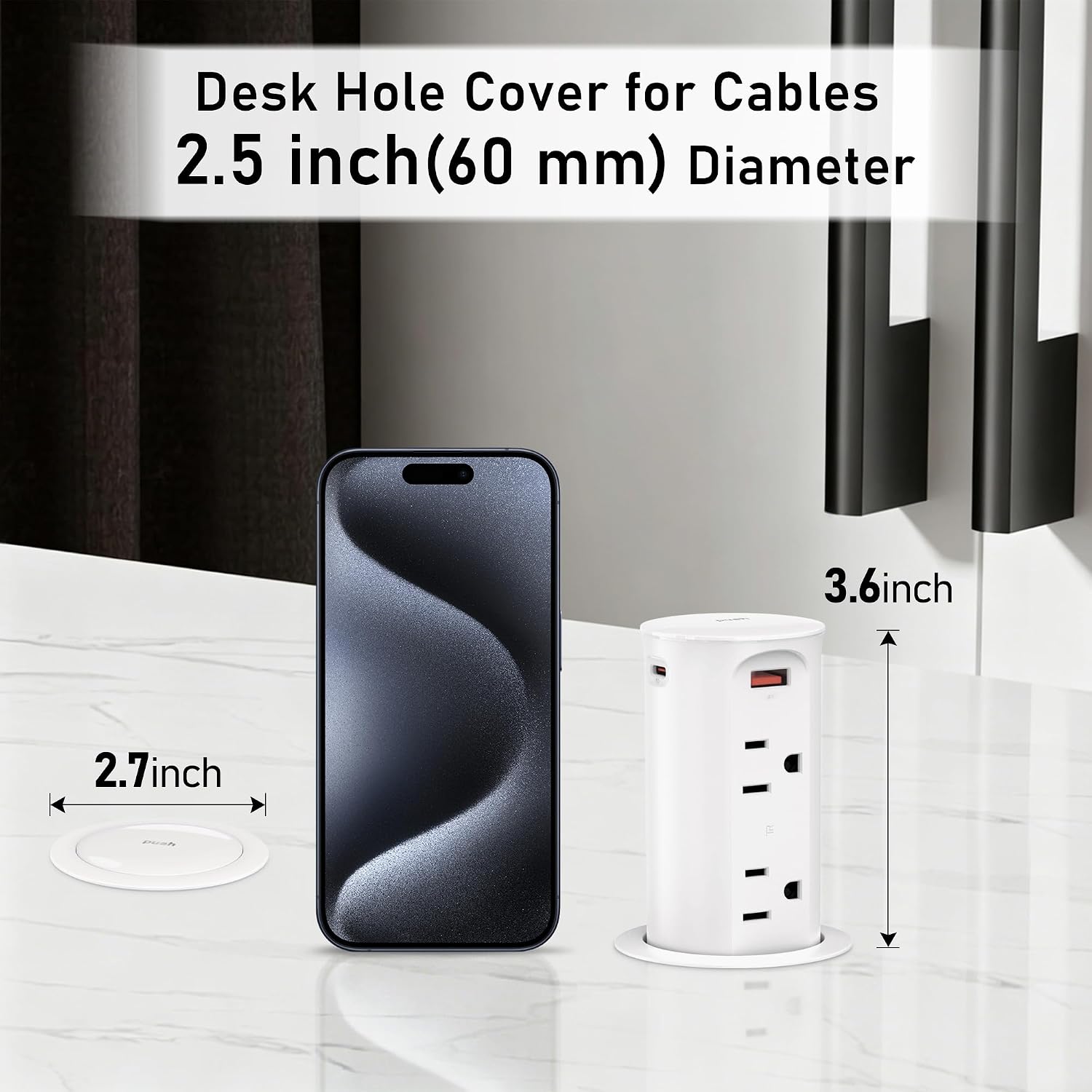 Detalle 1 de VILONG OEUP019B 2.5-Inch Pop-Up Countertop Outlet, 4 Outlets and 4 USB Ports