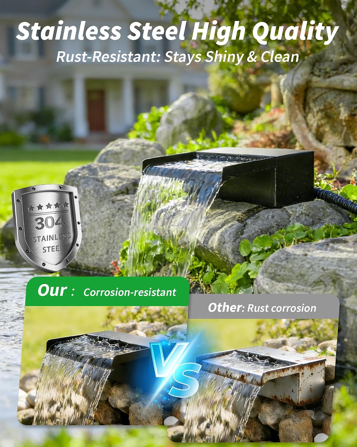 Thumbnail 2 de POPOSOAP Solar Pond Waterfall Kit 55W with 304 Stainless Spillway Box & Multi-Filtration