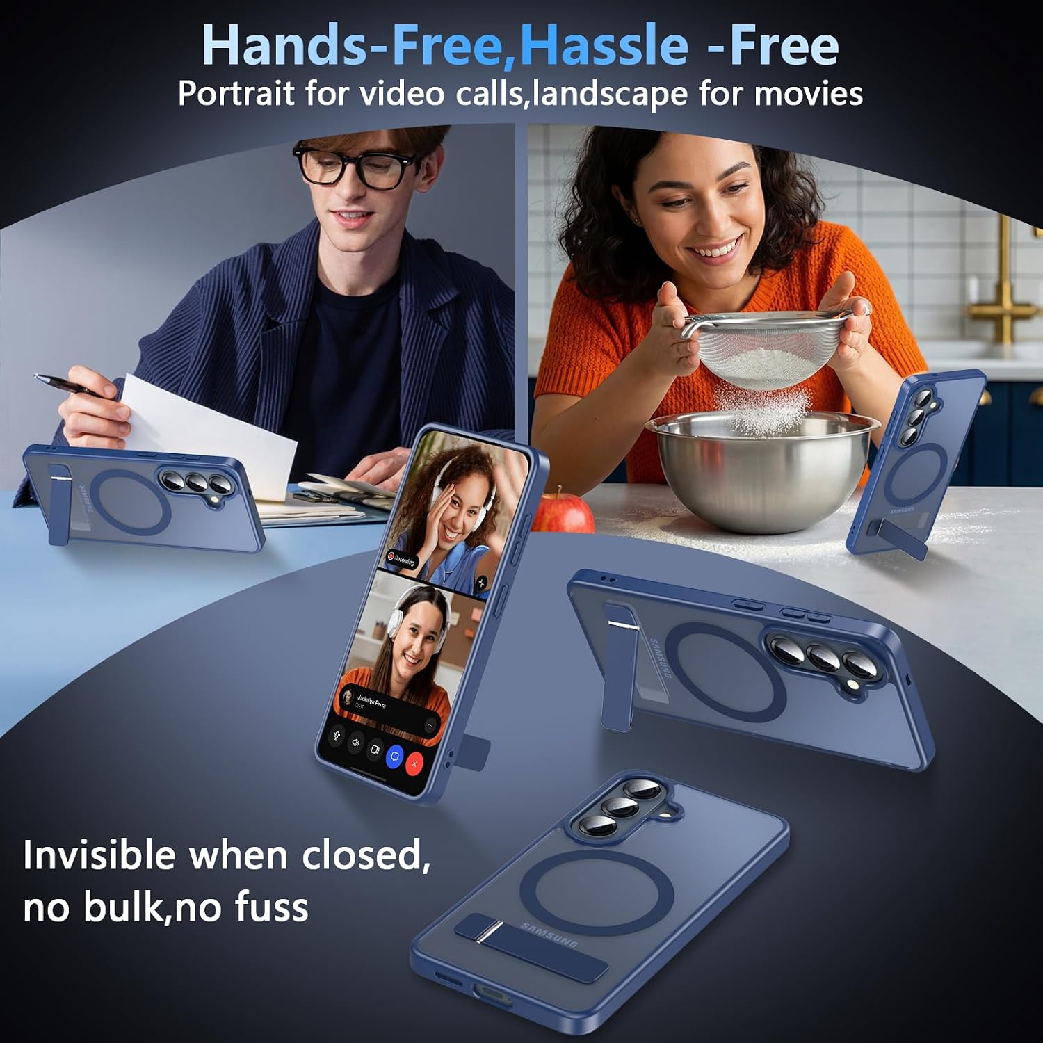 Detalle de Hensinple Samsung S26 Case with Stand and Magnetic Tech – Translucent Matte Blue