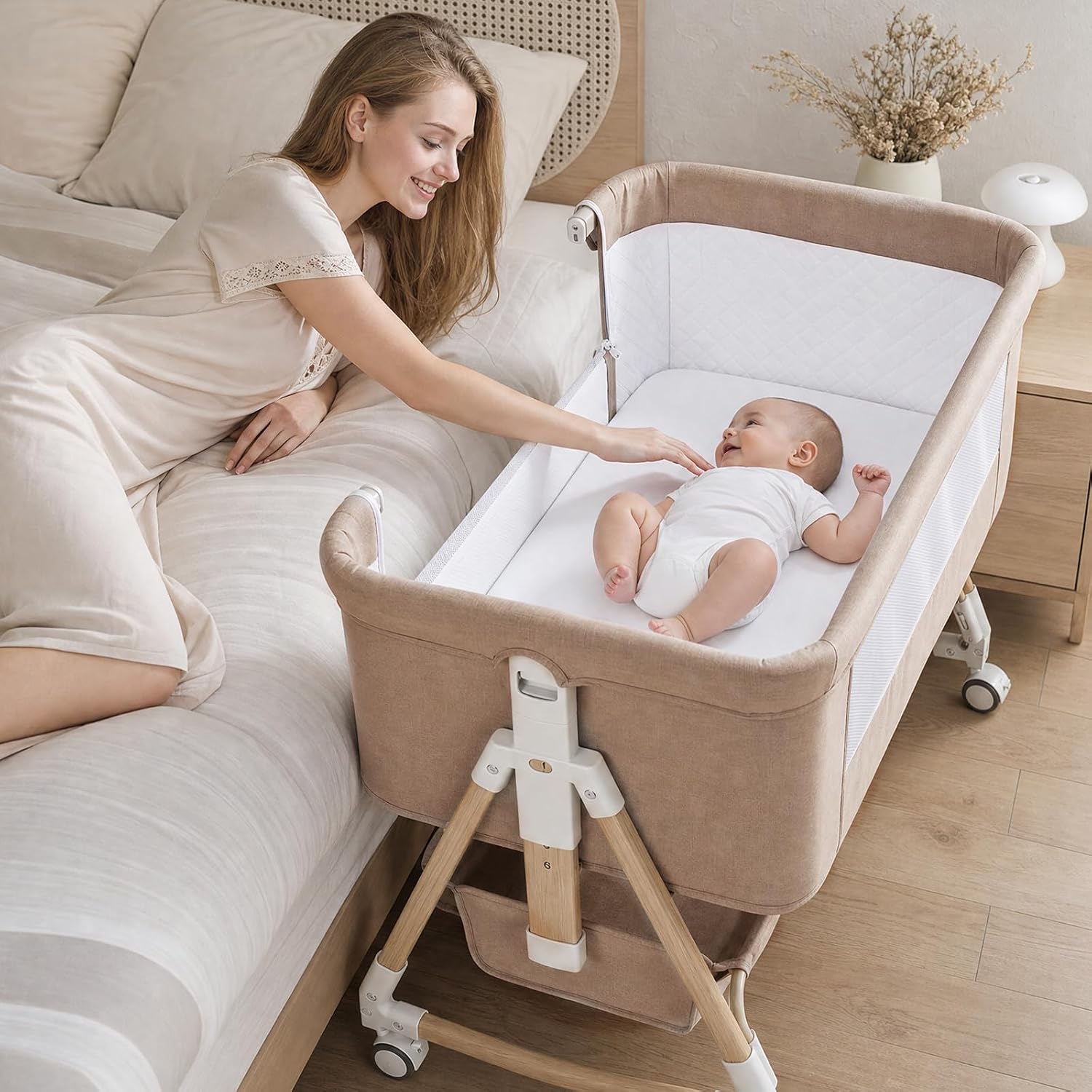 Detalle de Uuoeebb 26.4.3-605 Khaki- 3-in-1 Bedside Bassinet with Mesh