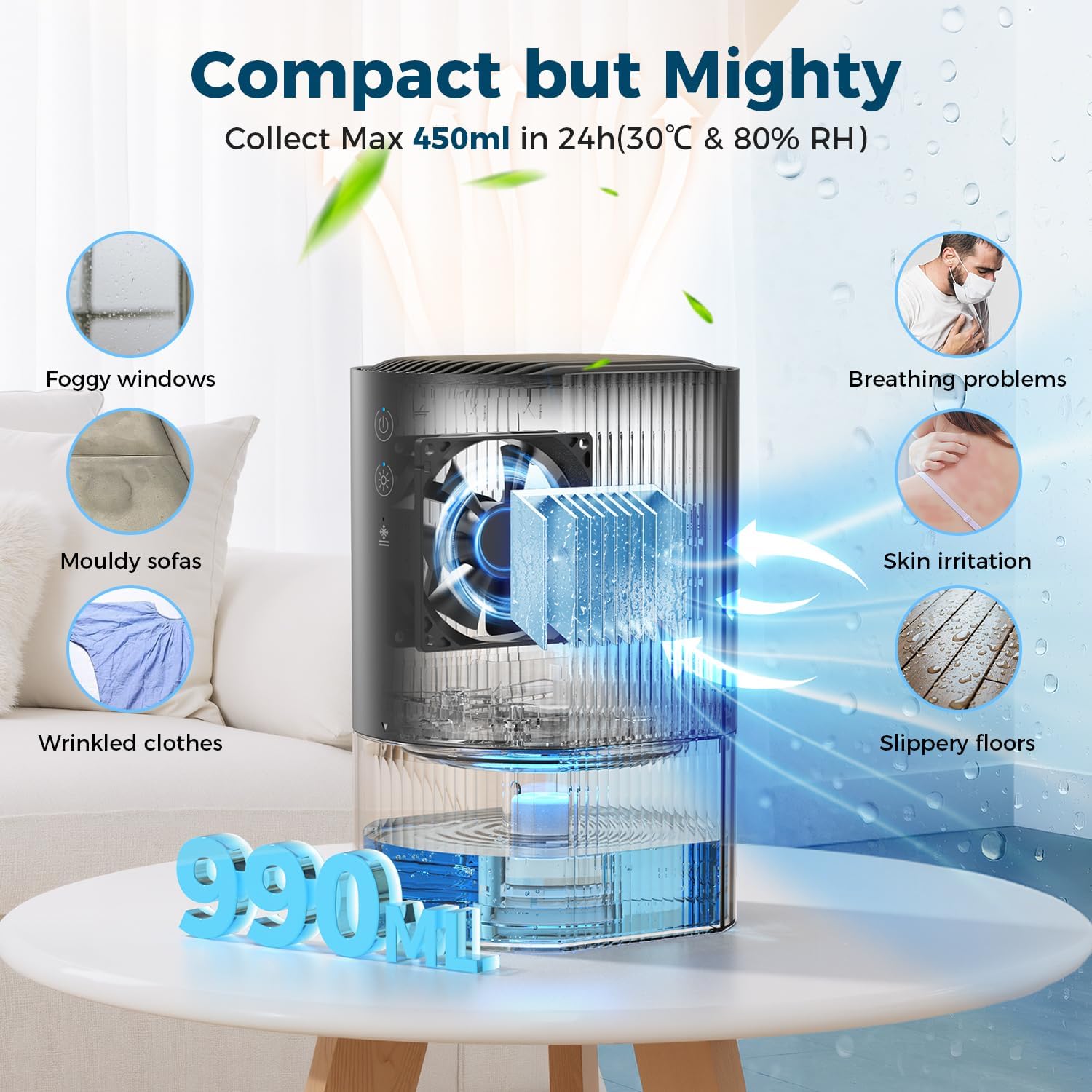 Thumbnail 1 de AROEVE Dehumidifier 990 ml compact quiet model 🏠