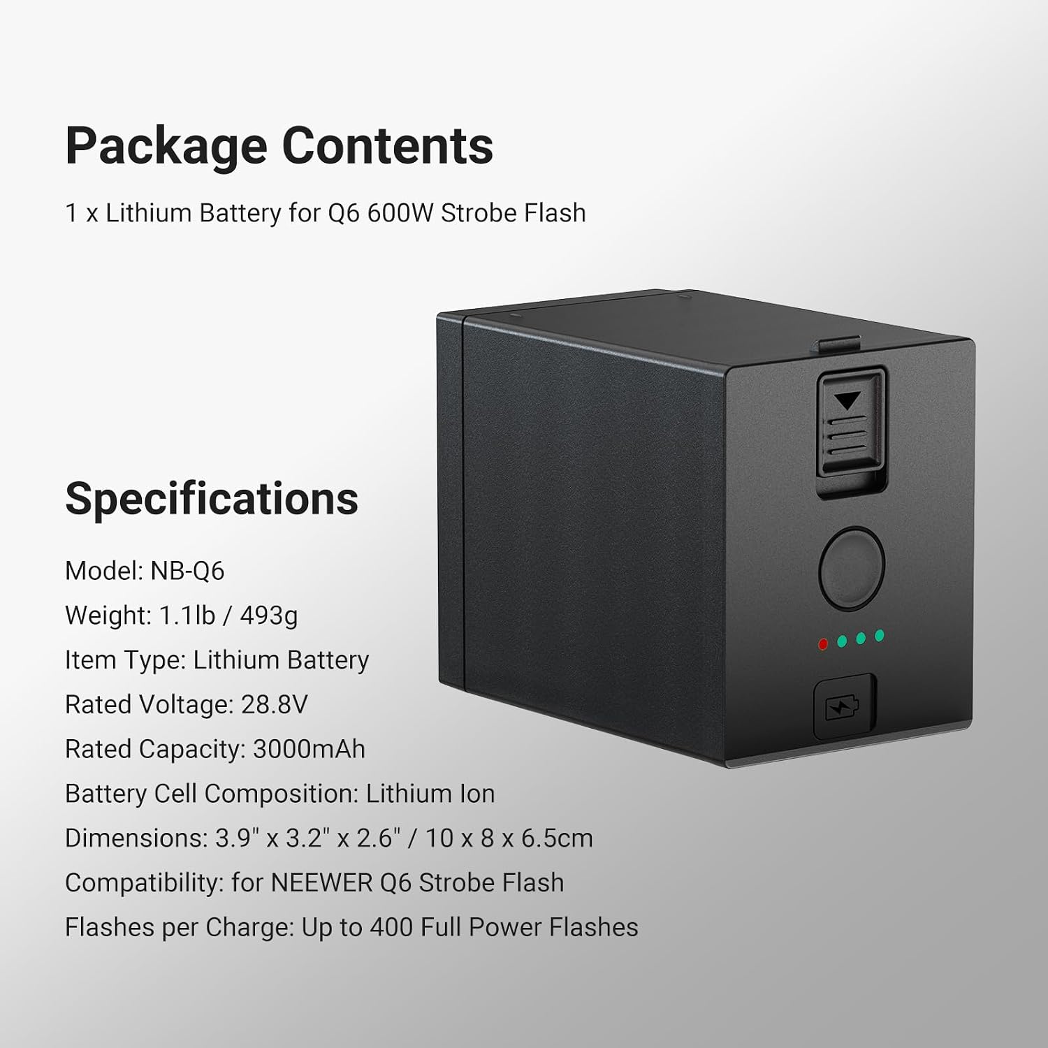 Thumbnail 6 de NEEWER Q6 Battery Pack 28.8V/3000mAh for Up to 400 Full Power Flashes