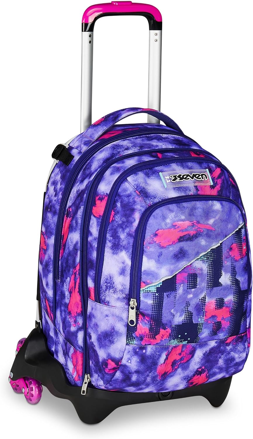 Detalle de Seven Zaino Trolley Scuola Elementare per Bambina – 3 Ruote Detach, Spallacci a Scomparsa, colore viola/rosa