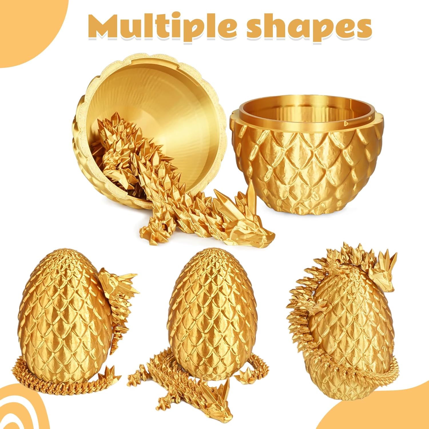 Detalle 2 de Olee Odee Drachenei 3D-gedruckte Fidget-Spielzeuge – Gold, mit Schnappverschluss