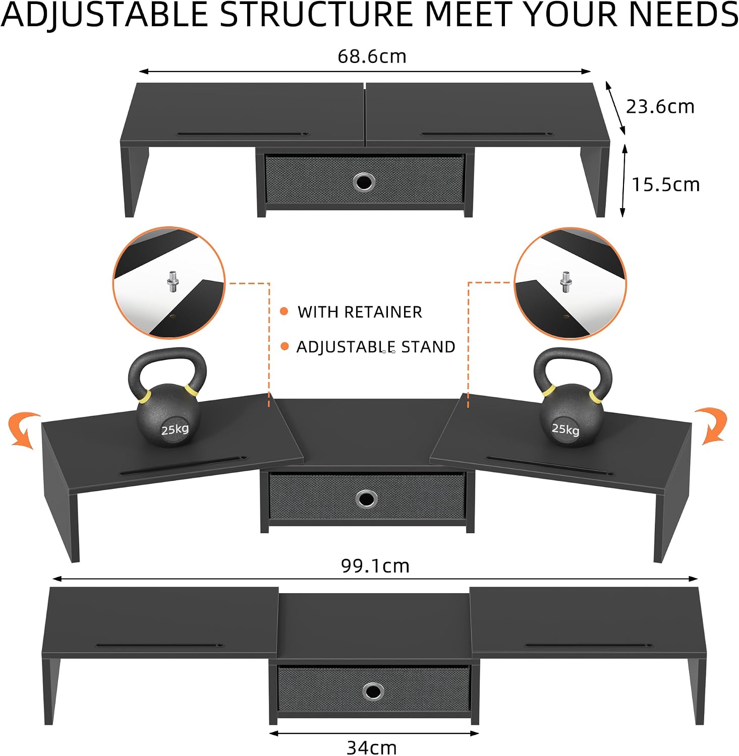 Detalle 2 de OYRREU Monitorerhöhung 15,5 cm für 2 Monitore