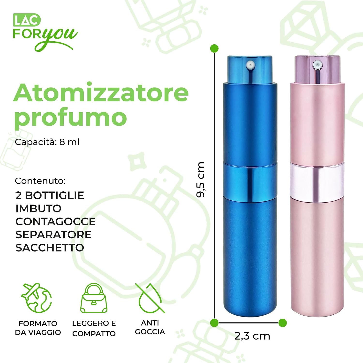 Detalle de LAC FOR YOU: 2 atomizzatori profumo da 8 ml, portatili e ricaricabili