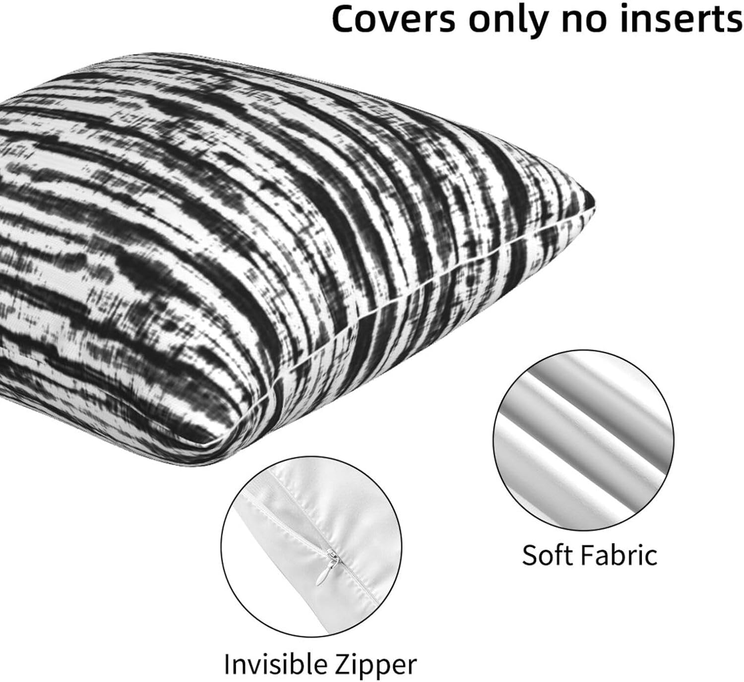 Detalle de QUALKNOY Velvet Cushion Covers 45x45cm (Set of 2) – Modern Abstract Art in Black