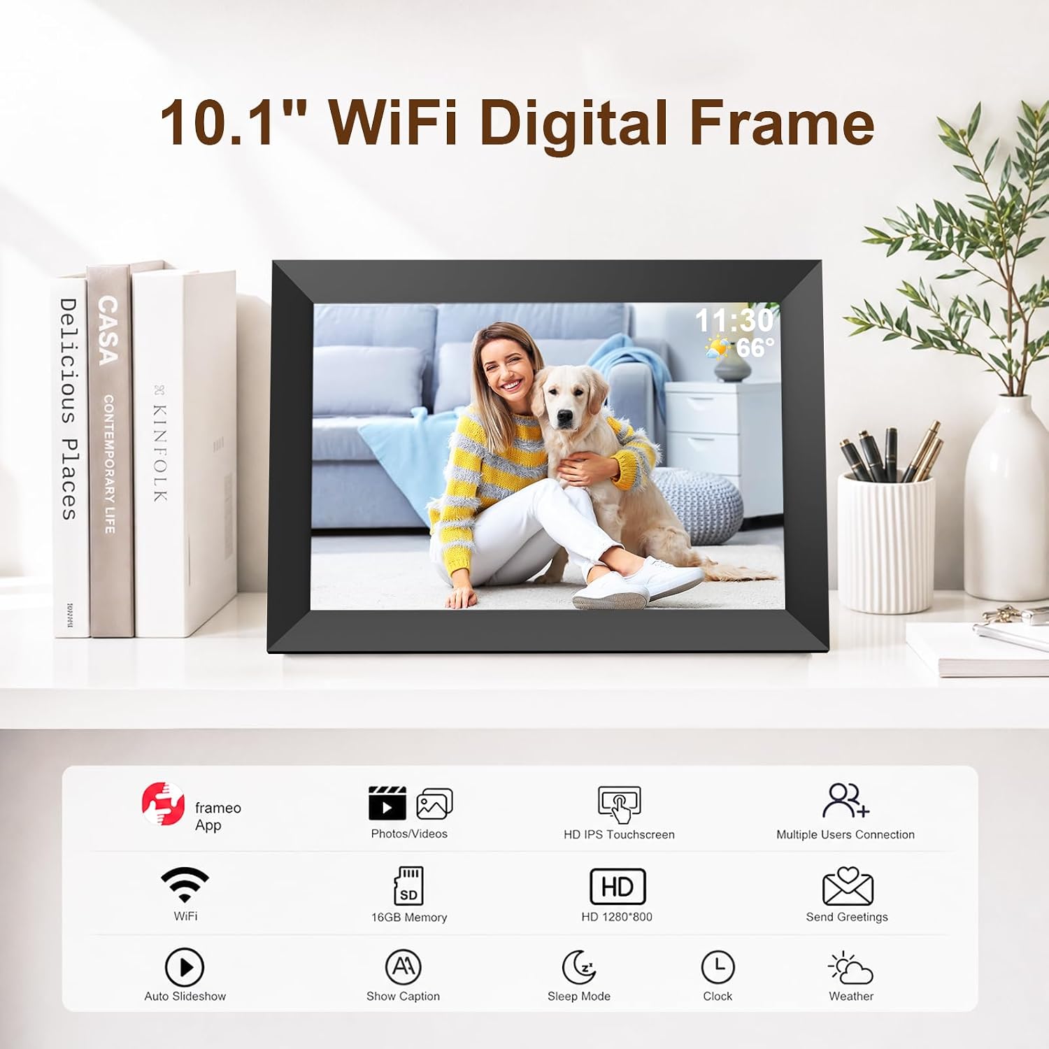Thumbnail 2 de Frameo 10.1 Inch WiFi Digital Picture Frame with 1280x800 IPS Touch Screen
