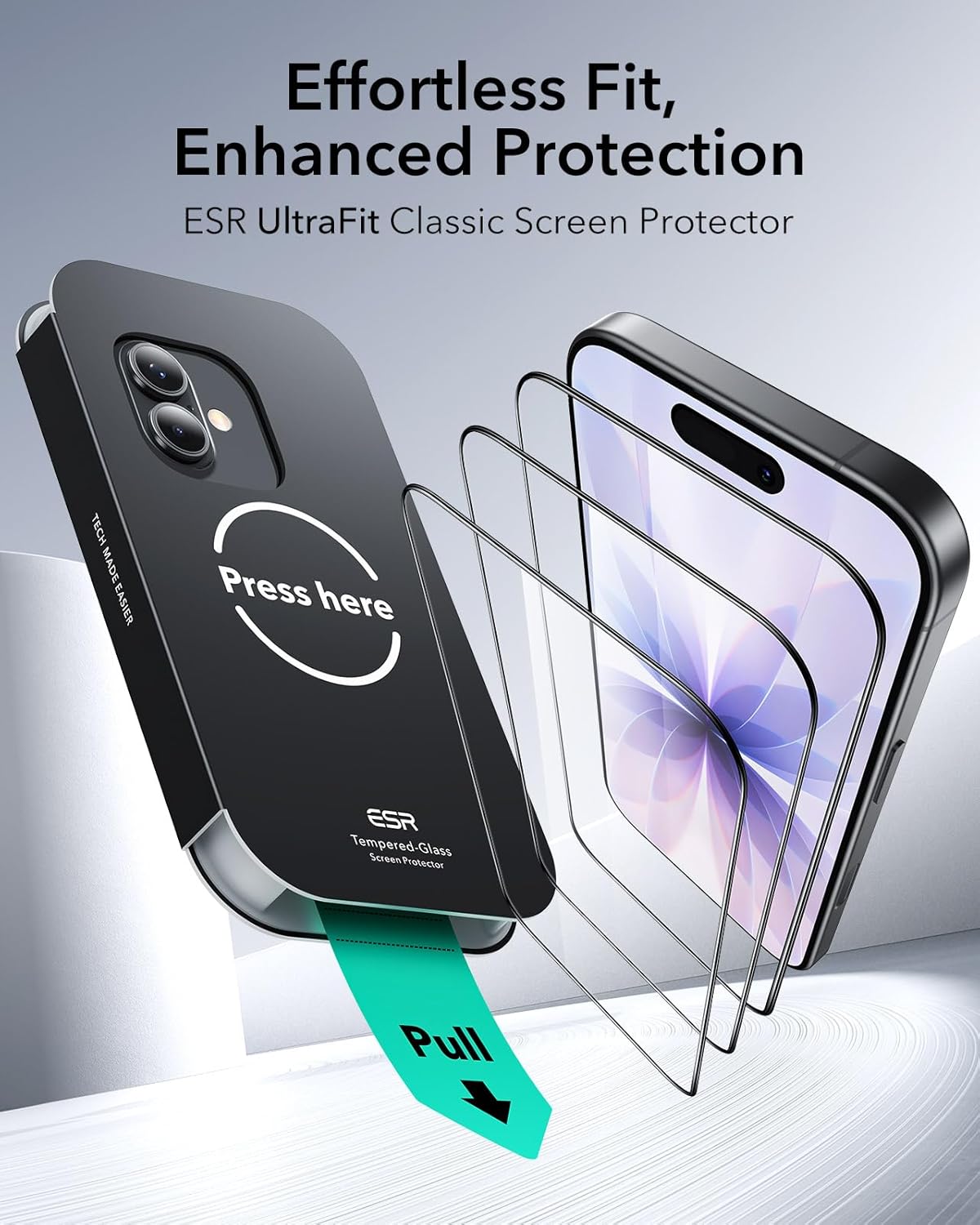 Detalle 2 de ESR 3 Pack 9H+ Glass for iPhone 17/iPhone 16 Pro