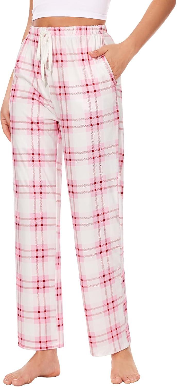 Detalle de Knuffnee Women Pyjama Bottoms Lounge Plaid Pants – Wide Leg Sleep Pant with Pockets (2 Pack)