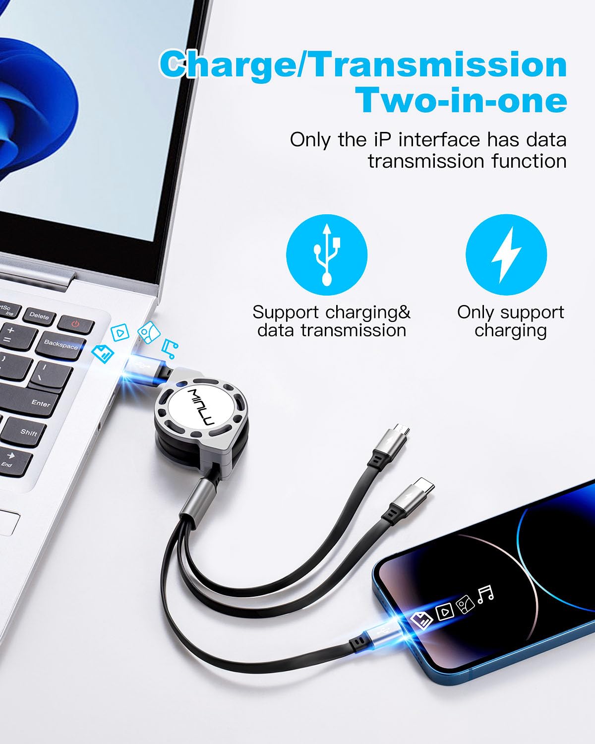 Thumbnail 2 de Multi Charging Cable 3A 4ft Retractable 2Pack