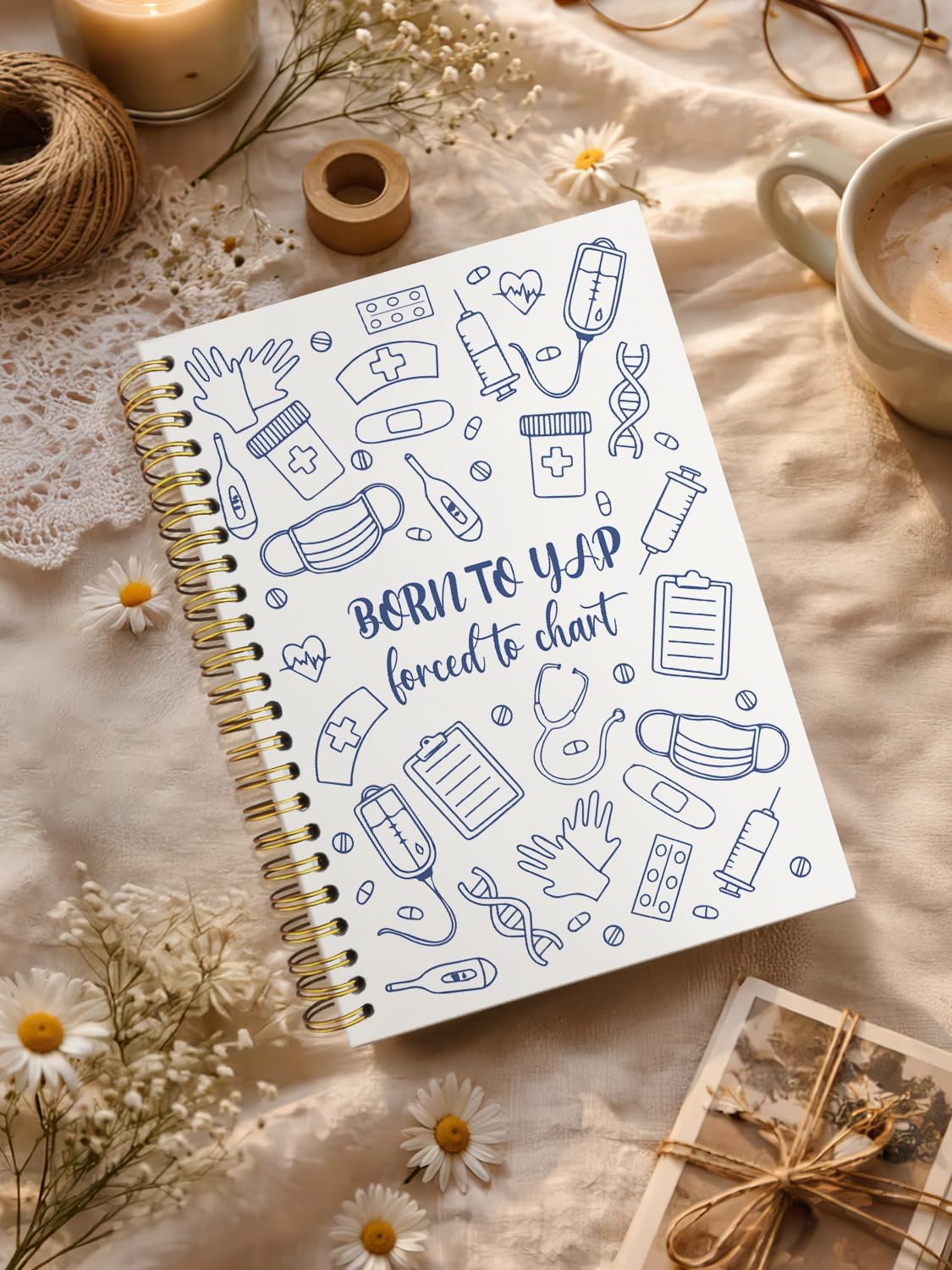 Detalle 2 de ISANOU Born to Yap Forced to Chart Nurse Notebook, 5.5 x 8.3-Inch Hardcover Spiral, 160 Pages