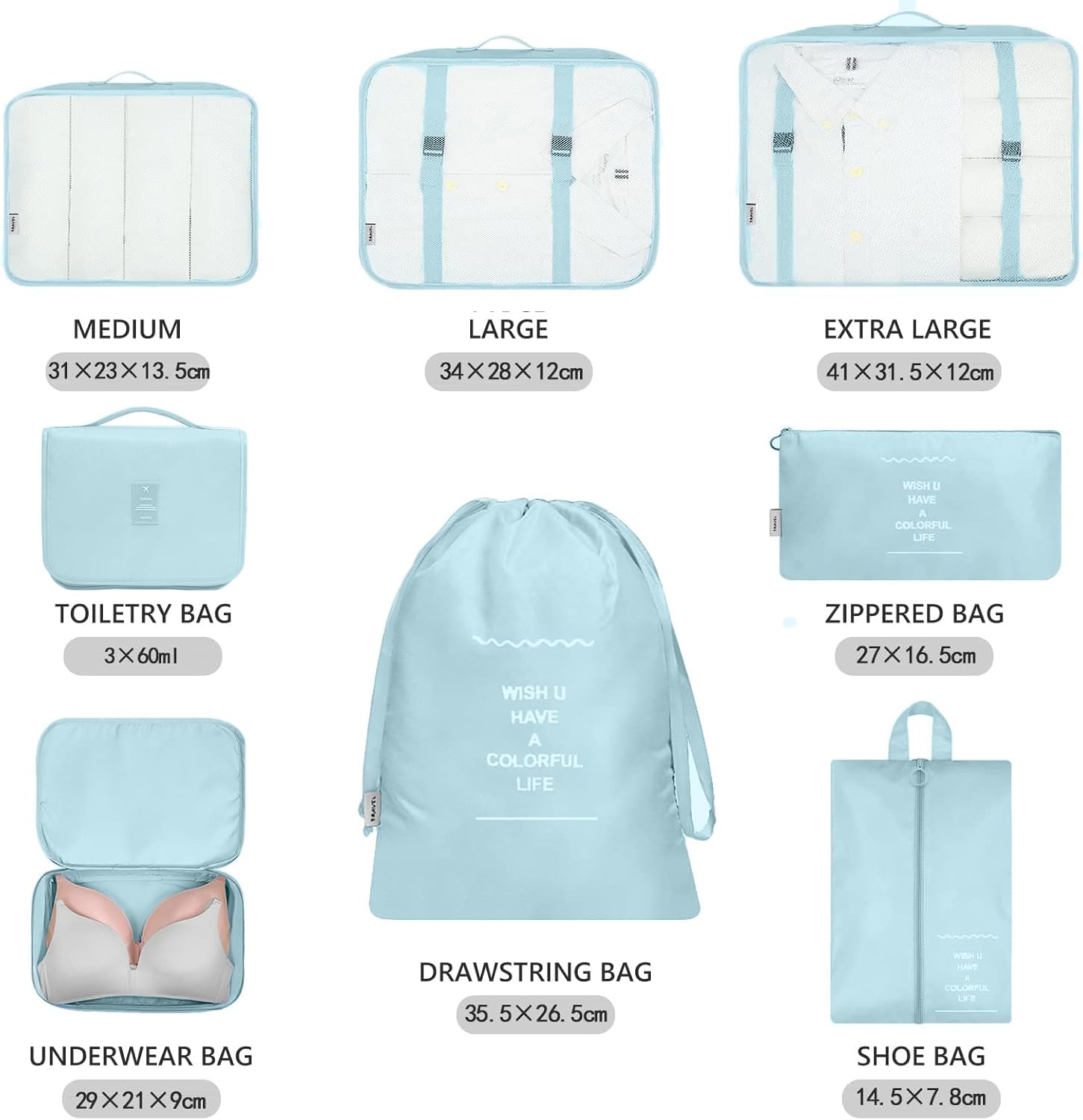 Detalle 2 de MURISE Packwürfel Set 8/6 Teile – Koffer‑Organizer