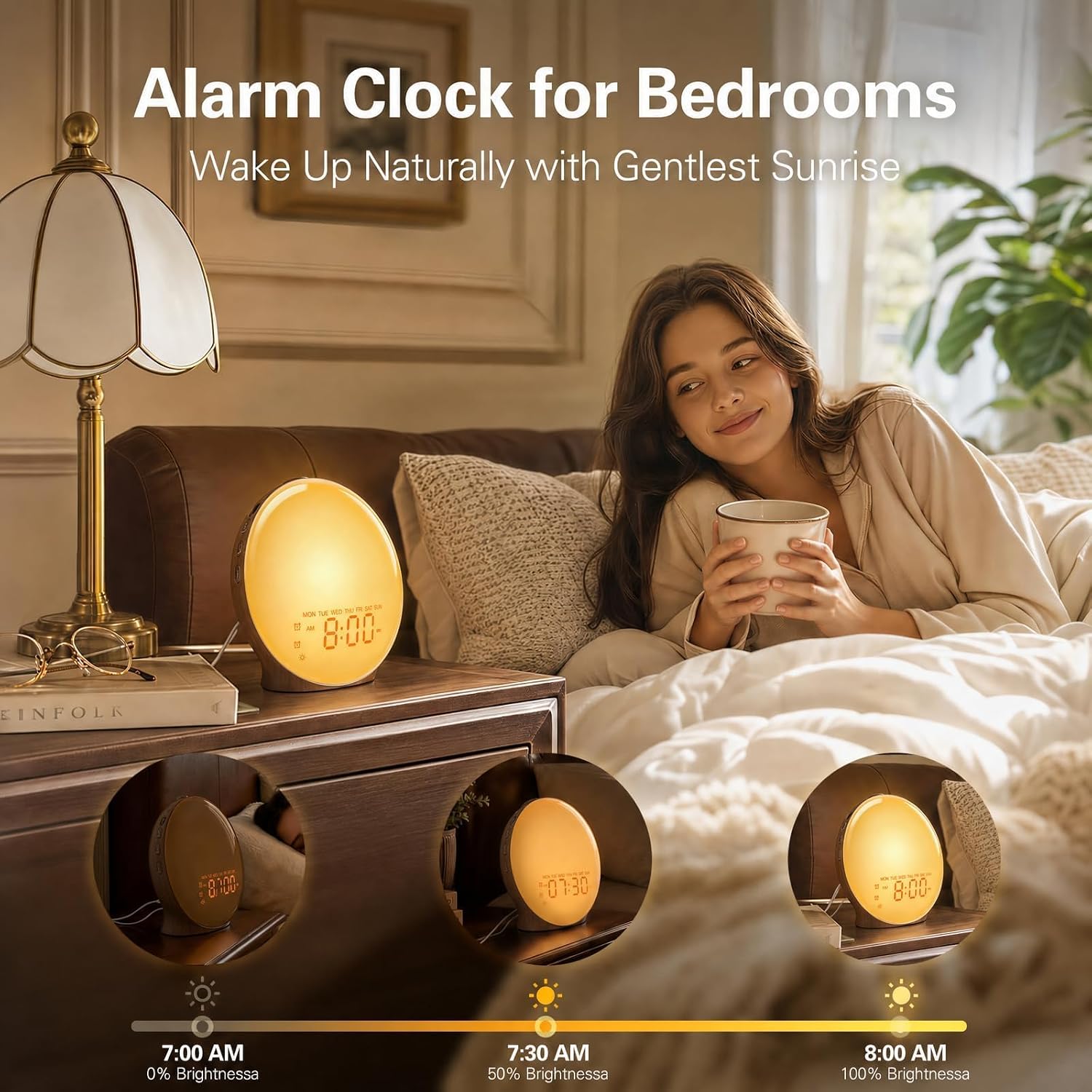 Detalle de JALL K8-W Sunrise Alarm Clock, Full-Screen Wake-Up Light, 25 Nature Sounds