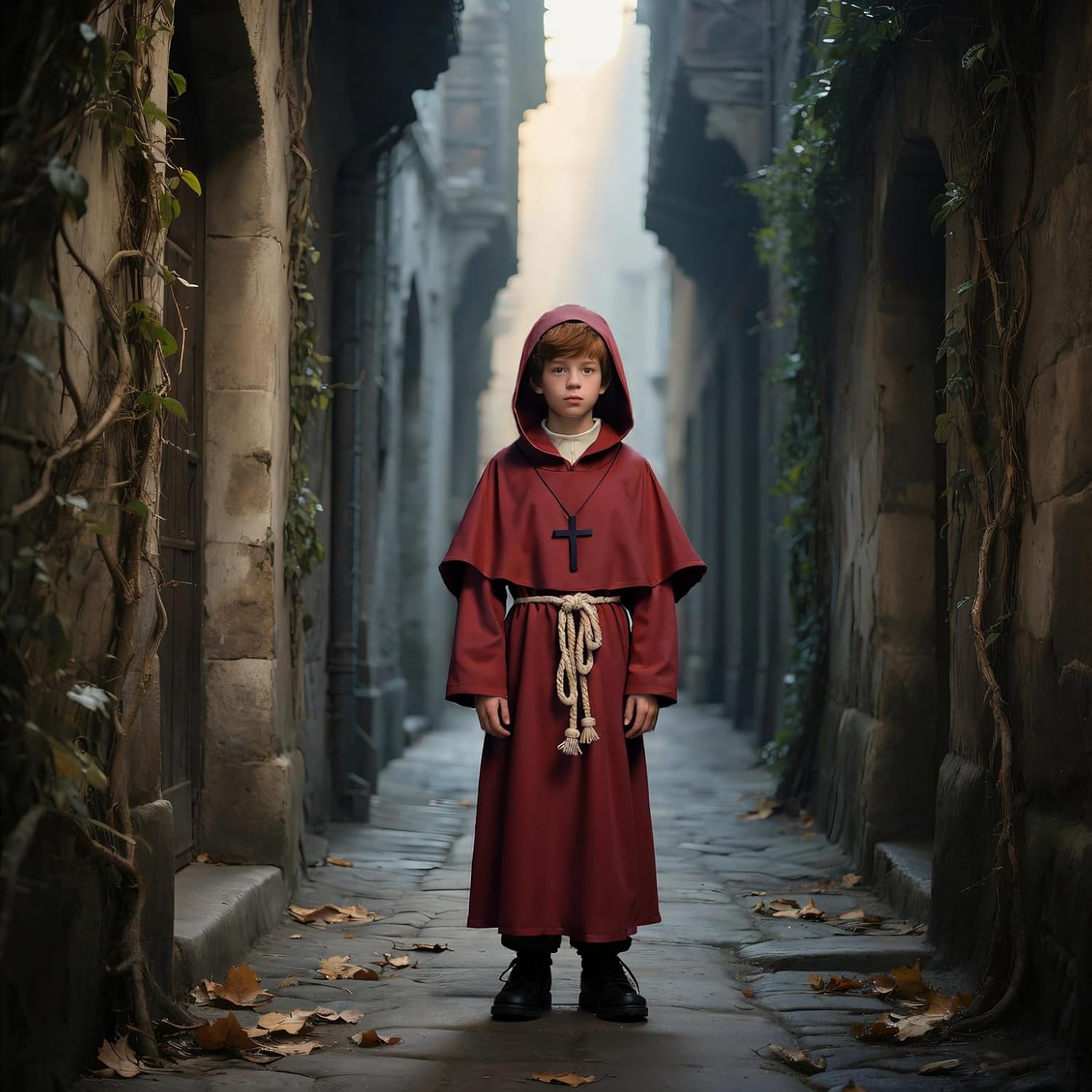 Detalle 1 de VZQI ZQ124US3 Kids’ Medieval Monk Robe with Hooded Shawl and Cross Necklace