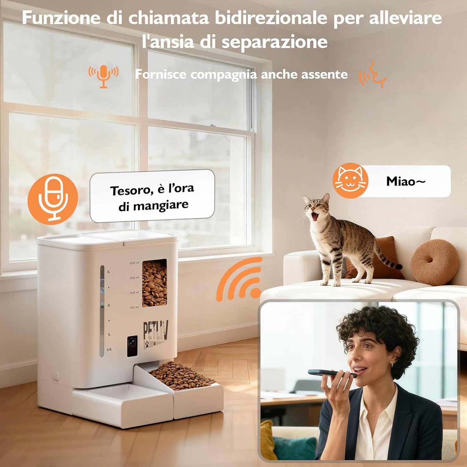 Detalle de PETLIV Distributore Automatico Cibo Gatti con Telecamera 2K e 5L/4L