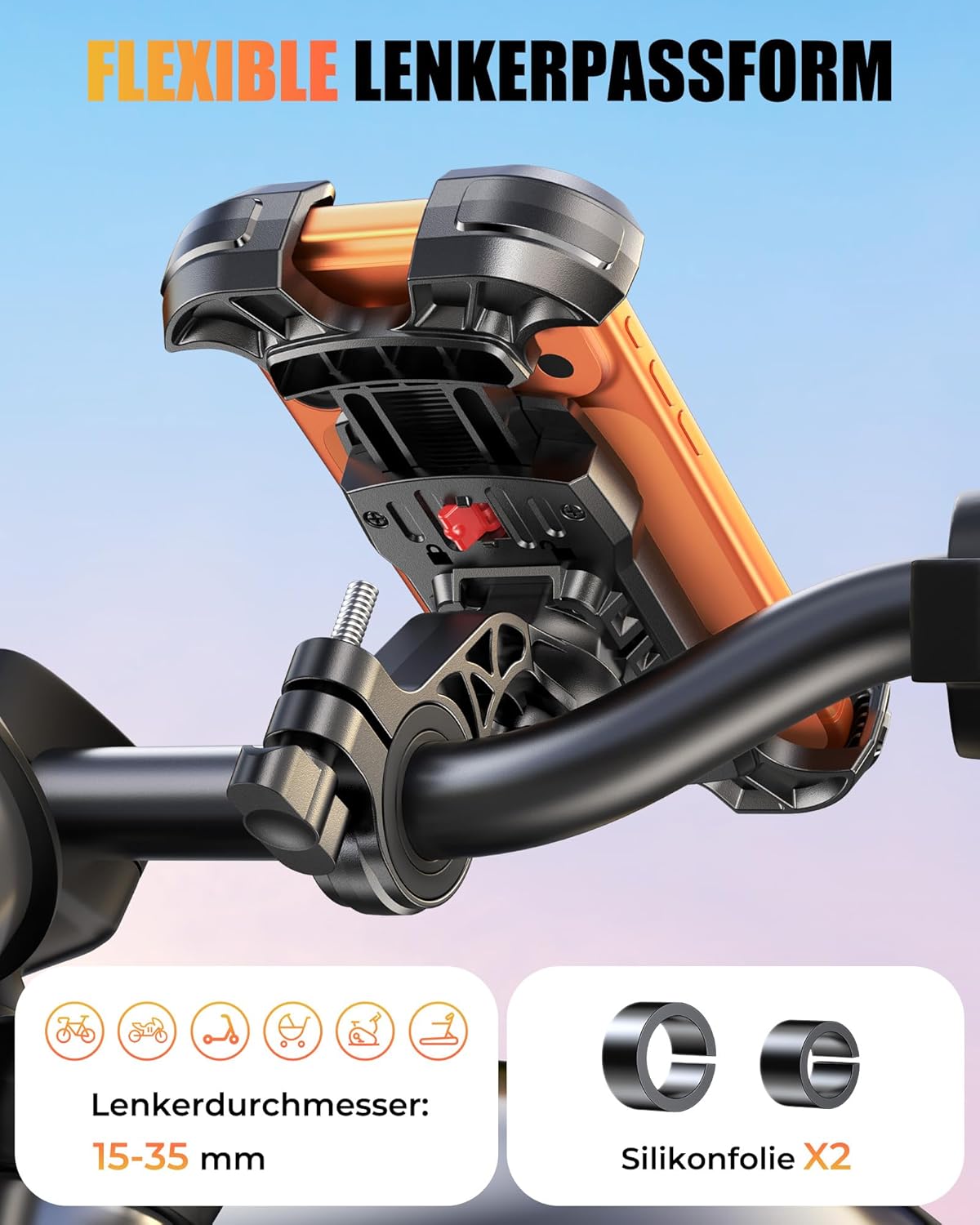 Thumbnail 4 de Glangeh Fahrrad-Handyhalterung mit Sicherheitssperre – 360° Drehbar, kompatibel mit 4,7–6,9 Zoll Smartphones