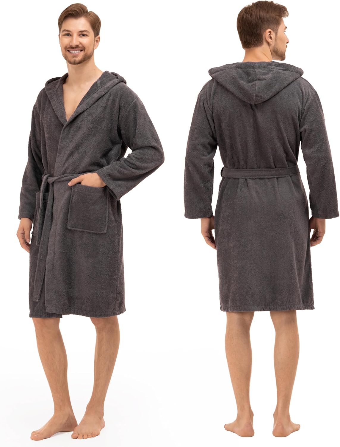 Thumbnail 1 de Twinzen Herren-Bademantel aus 100% Baumwolle (350 g/m²) mit Kapuze, 2 Taschen & Gürtel – Oeko-TEX® zertifiziert