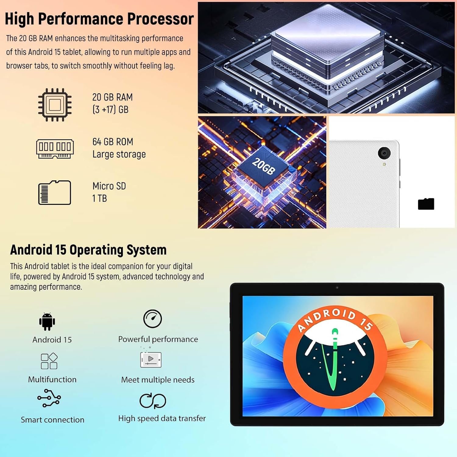 Thumbnail 2 de Byxsb 10-inch Android 15 Tablet with Octa‑Core, 20GB RAM and HD IPS Touchscreen (White)