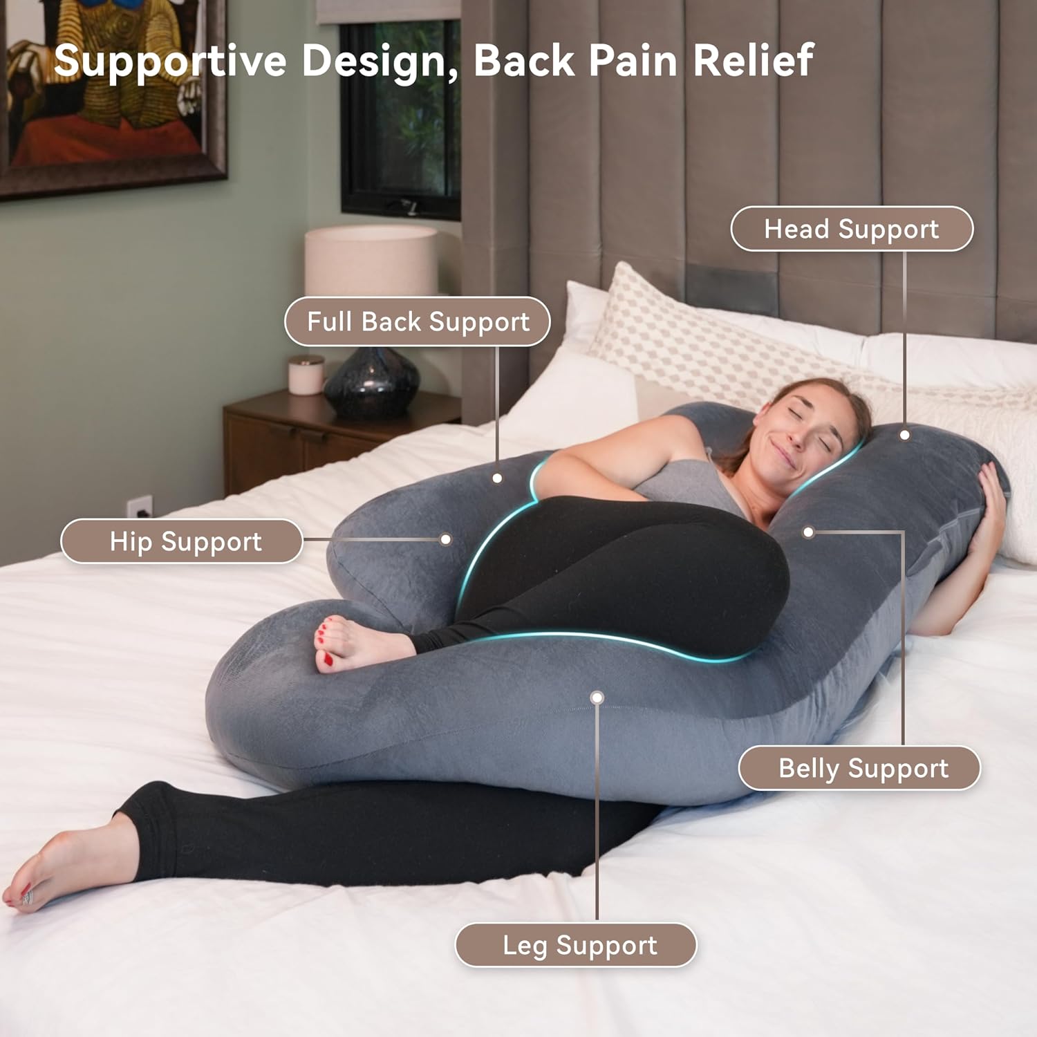 Thumbnail 6 de PinkFroggie Pregnancy Pillow U‑Shape, Full‑Body Support