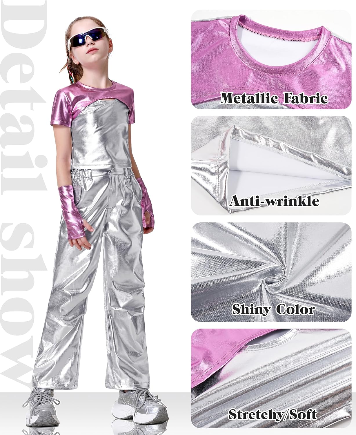Detalle 2 de LOLANTA I02004 metallic crop top voor meisjes met vingerloze handschoenen
