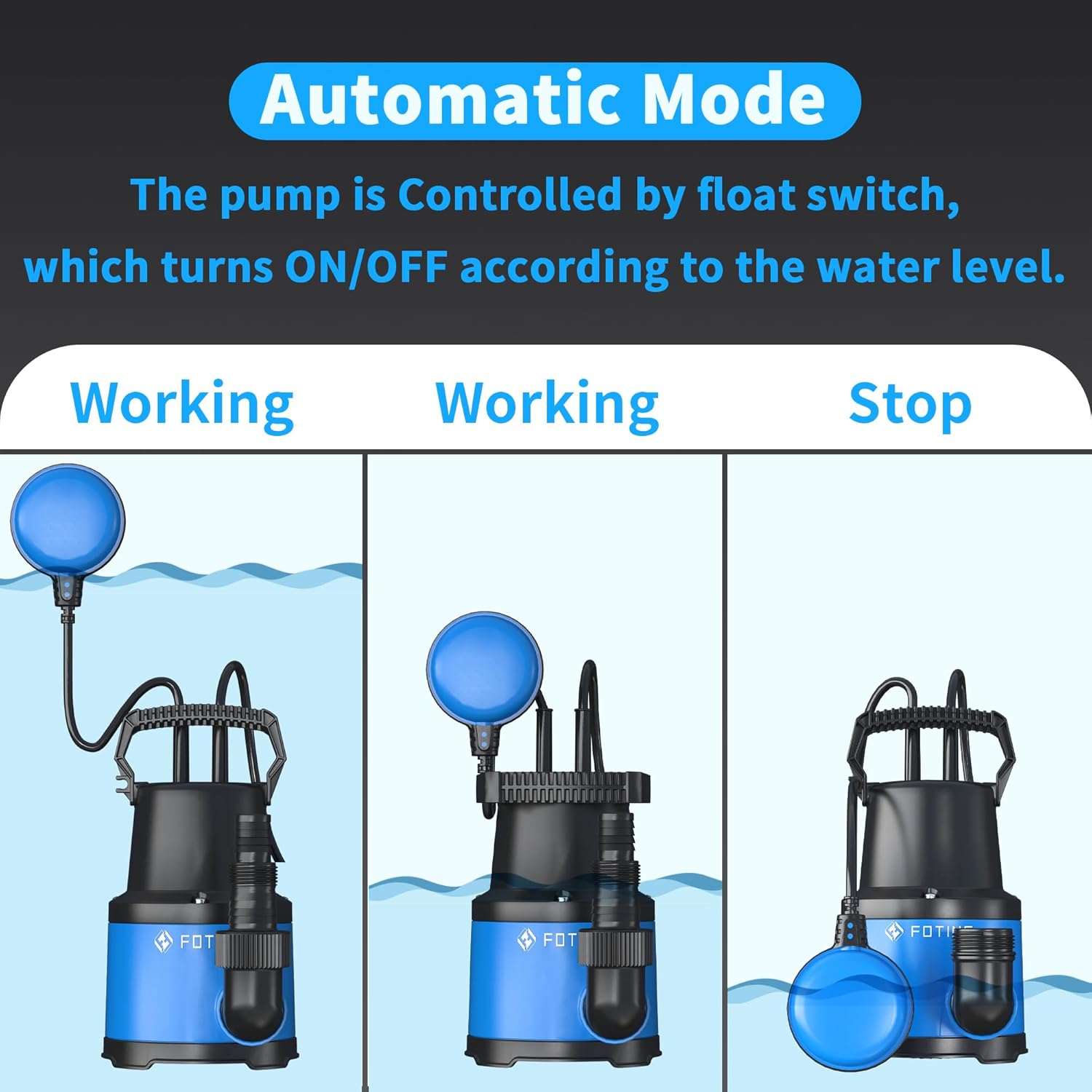 Thumbnail 2 de FOTING Submersible Water Pump 400W 8000l/h for Pool Drainage