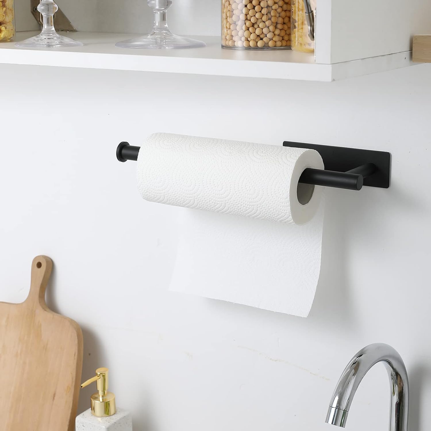 Thumbnail 6 de theaoo SUS304 Under-Cabinet Paper Towel Holder (Matte Black, Adhesive or Screws)