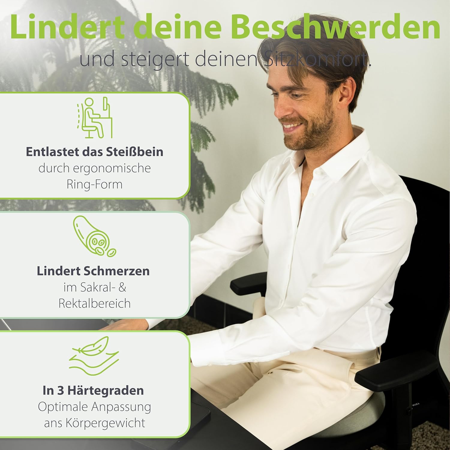 Detalle 2 de feela.® Orthopädischer Sitzring mit Loch, 3 Härtegrade – Kühlgel-Memory-Schaum für Hämorrhoiden & Entlastung