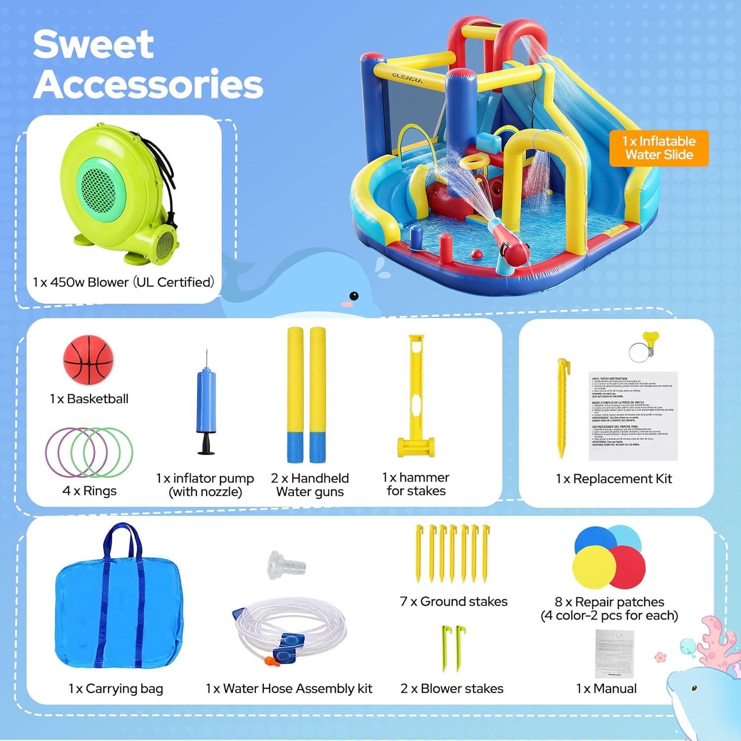 Thumbnail 6 de ELEMARA 10-in-1 Inflatable Water Slide Bounce House with Blower