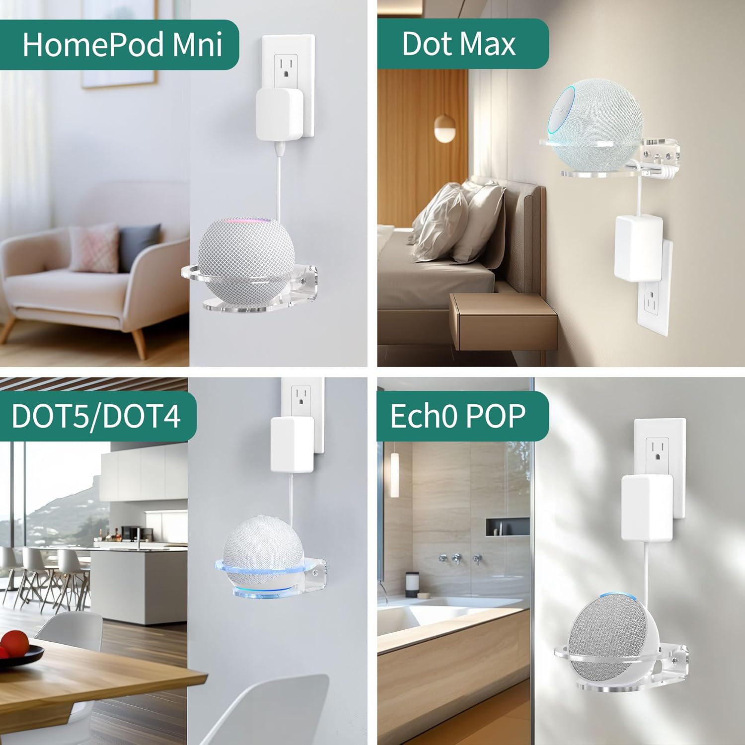 Detalle de HomeMount Wandhalterung für Echo Dot (4./5. Gen), Dot Max & HomePod mini – transparente Acryl-Lautsprecherhalterung (2 Stück)