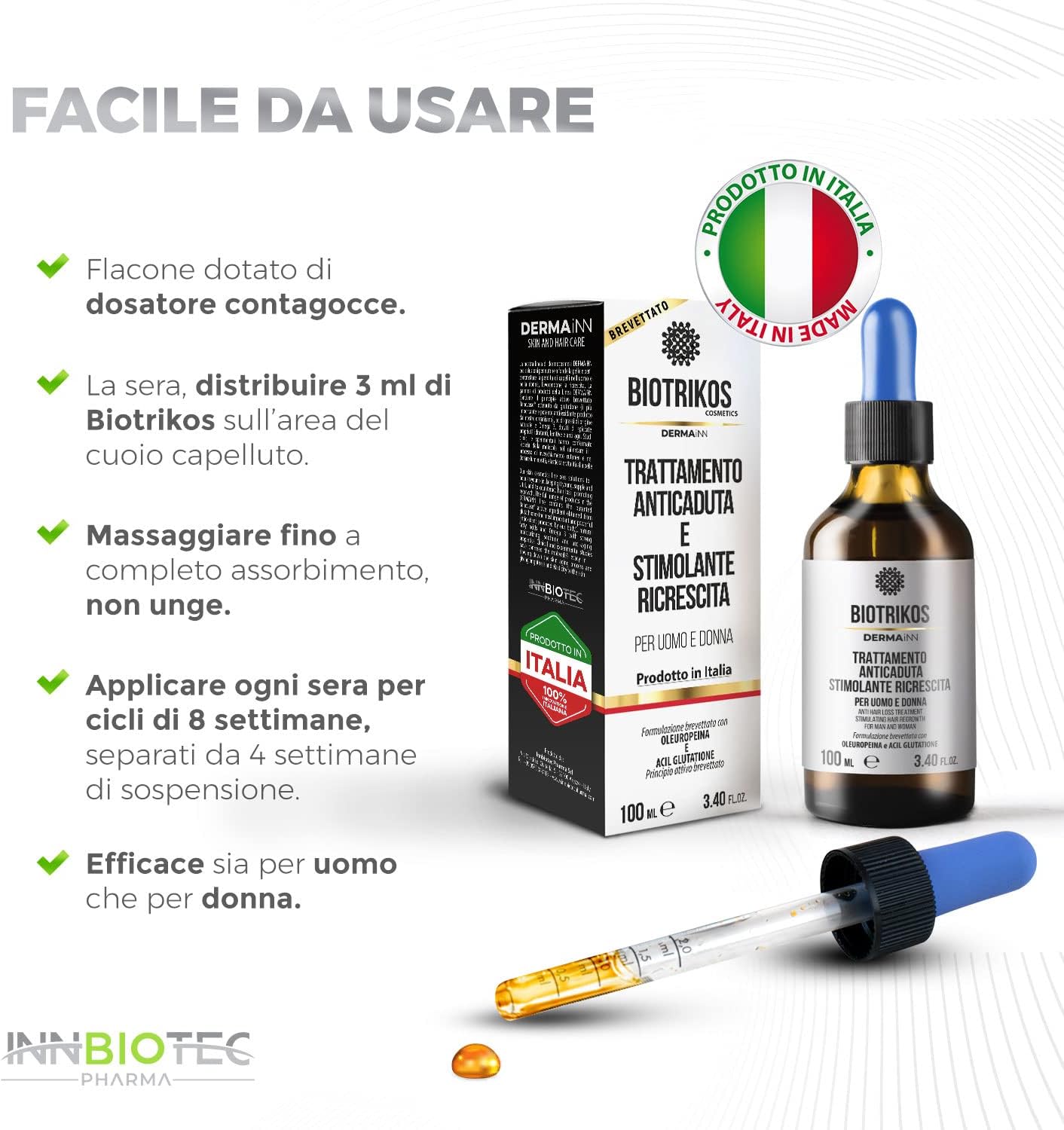 Detalle de Biotrikos Siero Anticaduta Capelli e Barba – Lozione notte, fiale dosatrici, crescita e rinforzo
