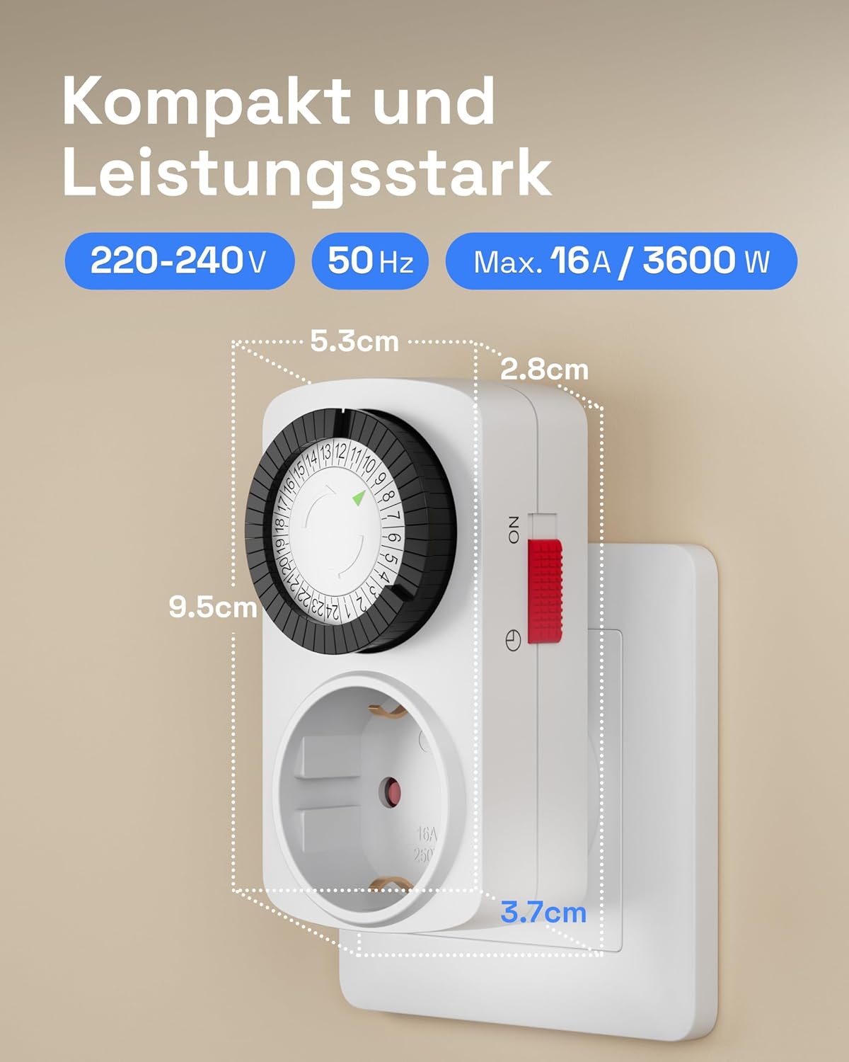 Detalle de Mechanische Zeitschaltuhr Steckdose HBN 2er-Set – Tagesprogramm, analog, 30-Min.-Intervall