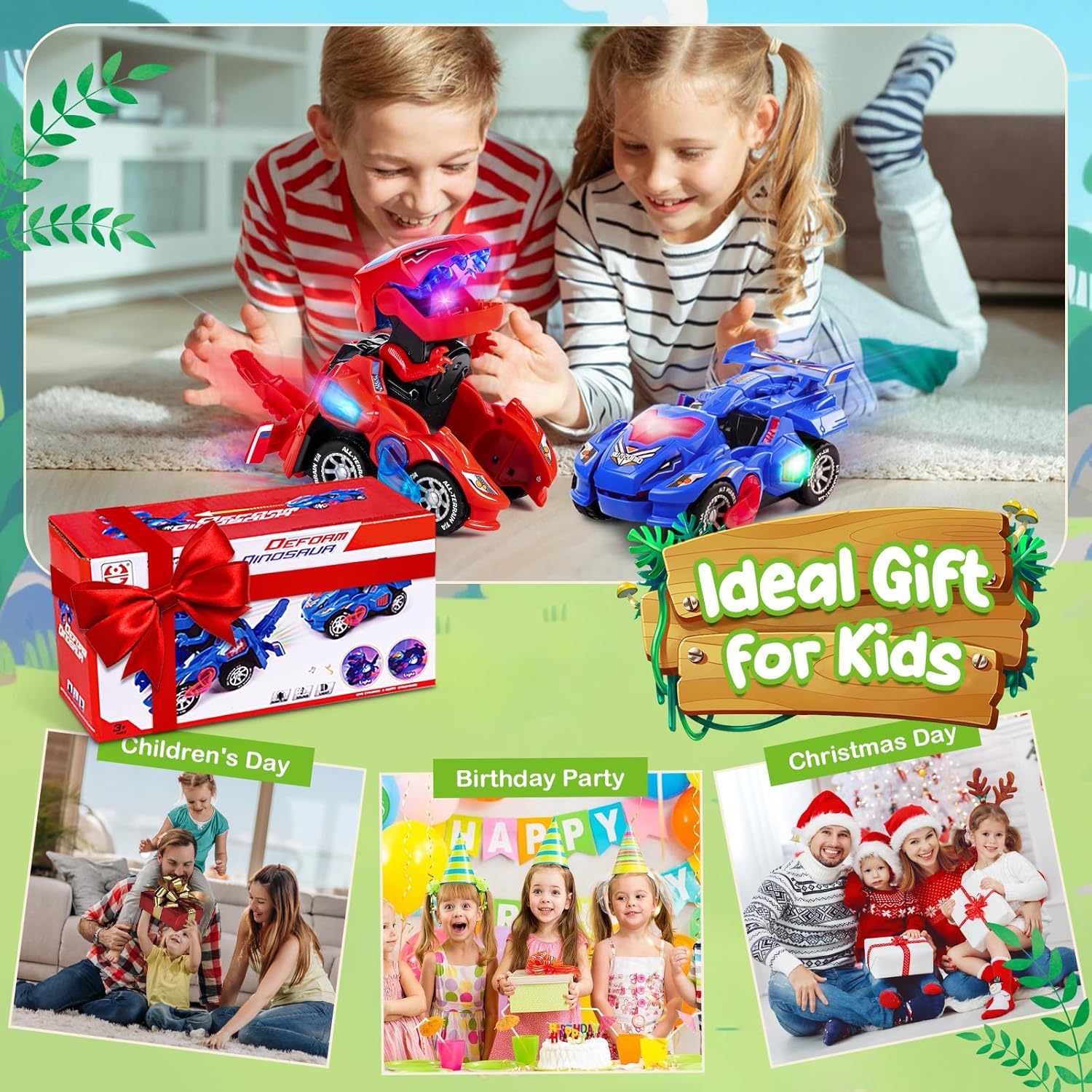 Thumbnail 6 de Yellcetoy Dinosaur Transforming Car (Automatic Dino Car Toy) with Flashing Lights & Sound – Green