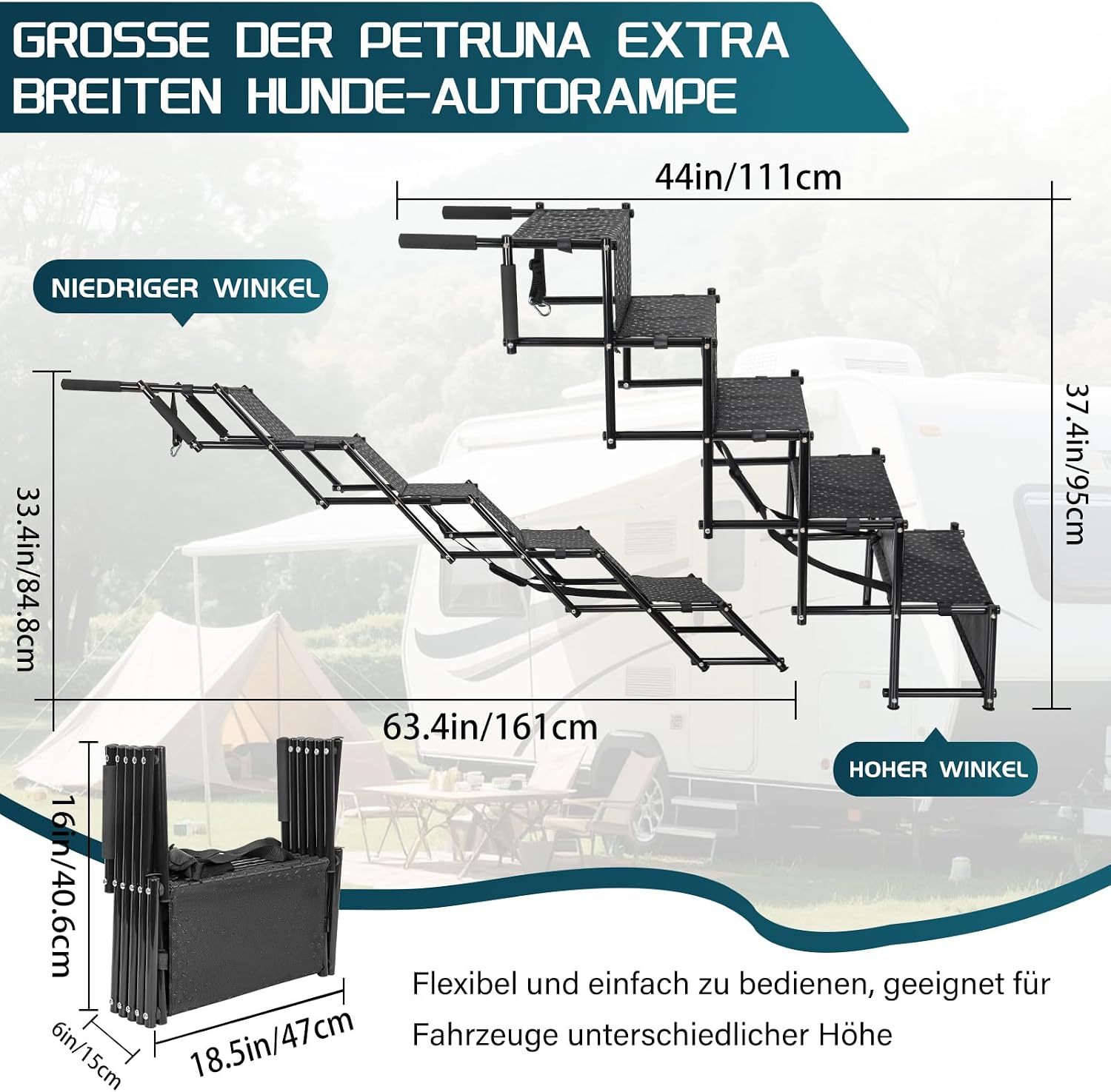 Thumbnail 1 de OUUTMEE 5-stufige Hundetreppe – faltbare Autotreppe mit rutschfester Oberfläche, bis 80 kg