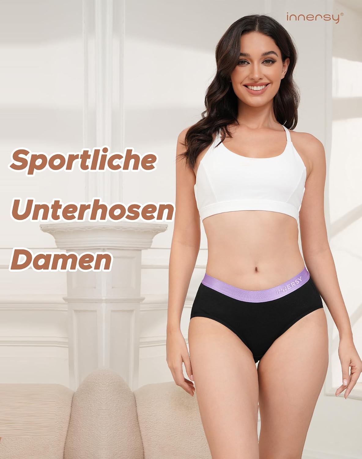Detalle de INNERSY 6er Pack Damen-Slips aus Baumwolle – bequeme Stretch-Pantys mit atmungsaktivem Schritt
