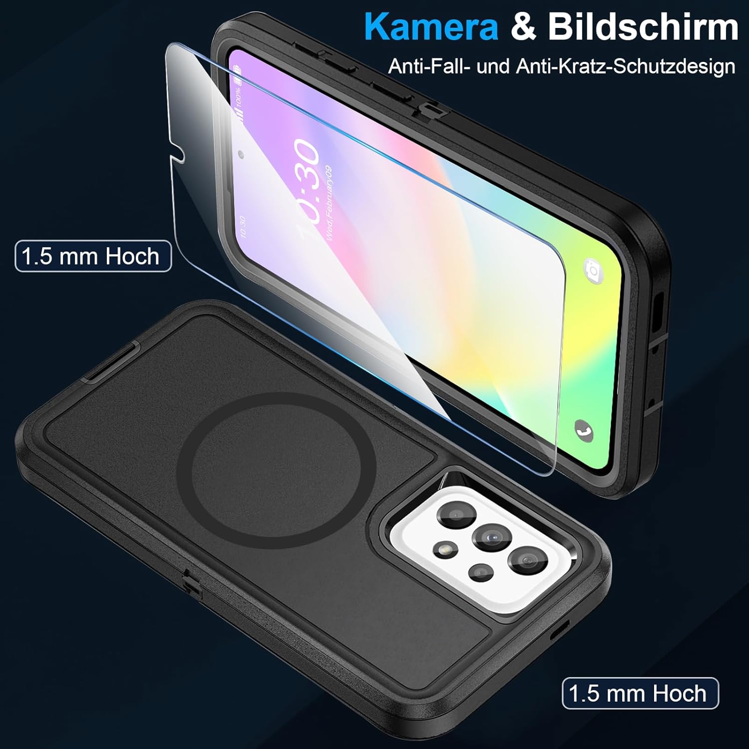 Thumbnail 2 de Giyer Handyhülle für Samsung Galaxy A53 5G (mit Schutzfolie, 360° stoßfest, magnetischer Ring) – Schwarz