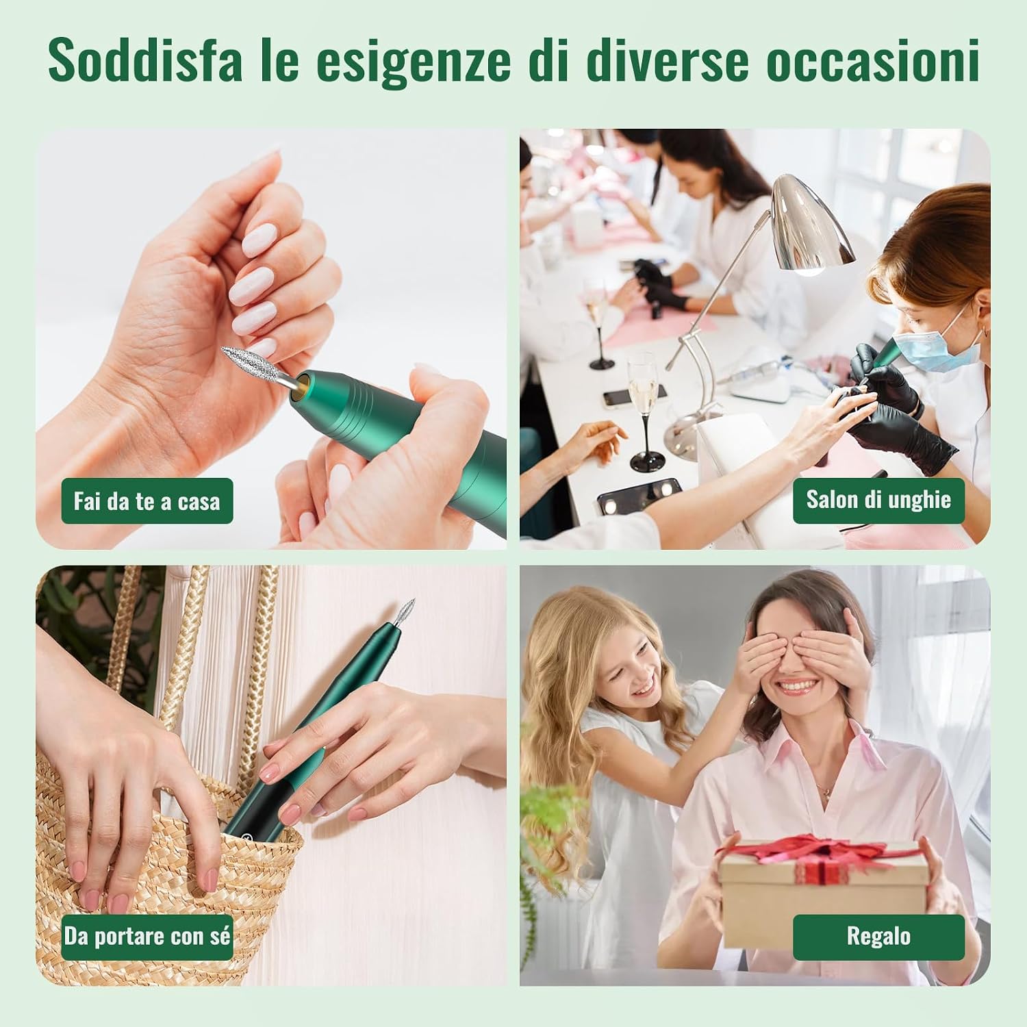 Detalle 2 de Fresa ELettrica NAILGIRLS 11 in 1: manicure e pedicure gel portatile, 35000 RPM, LED inteligente