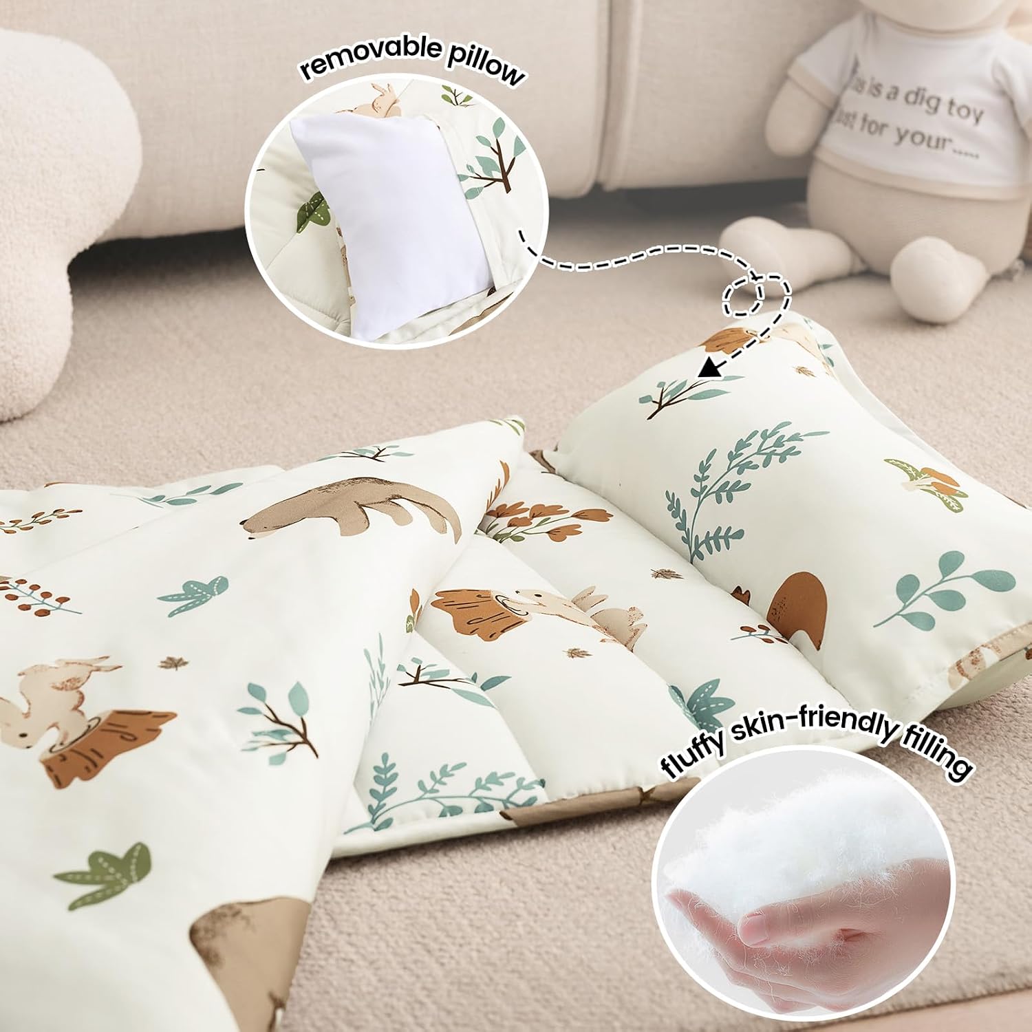 Detalle de PHF Toddler Nap Mat, Woodland, Removable Pillow, Roll-Up Design, 50" x 20