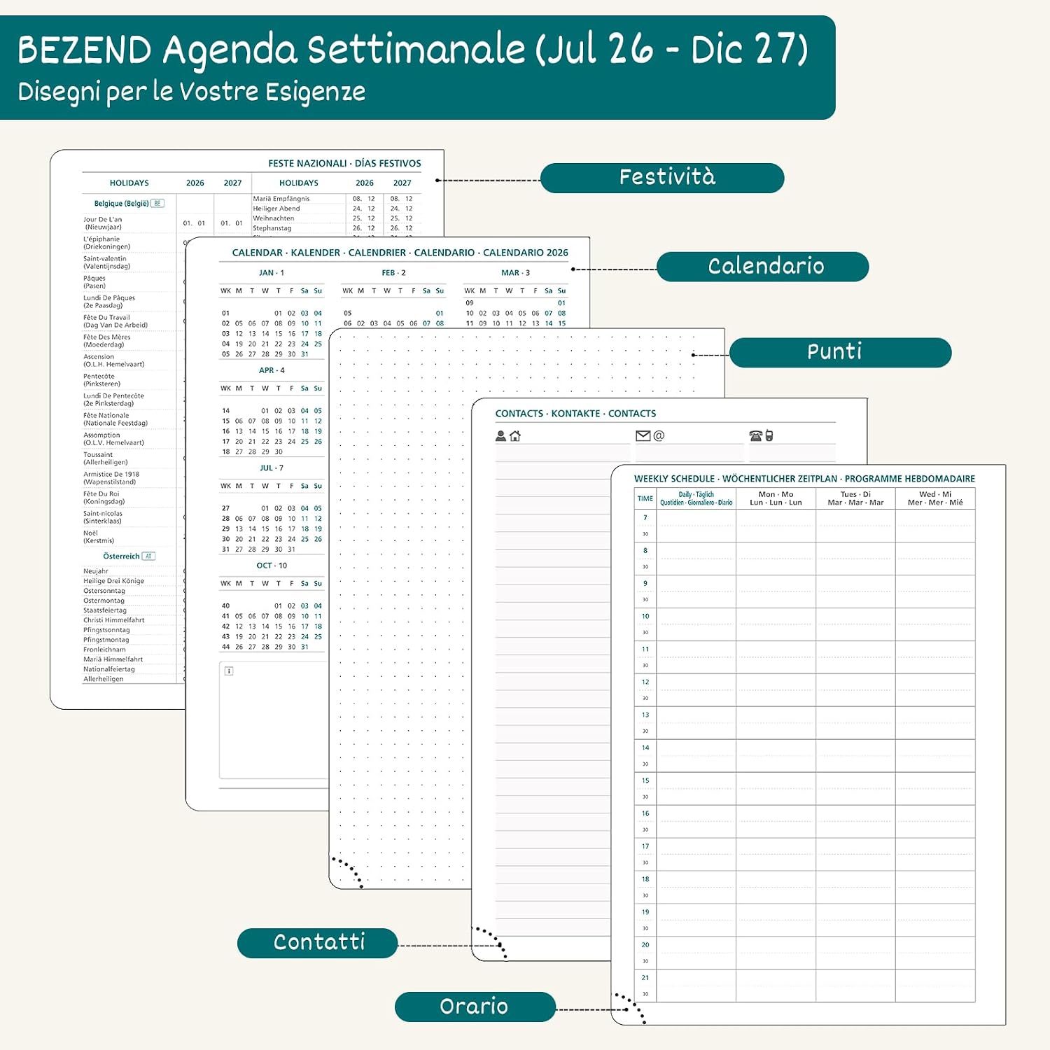 Thumbnail 4 de BEZEND Agenda 2026-2027 Settimanale A5: 18 mesi di organizzazione con copertina in pelle PU nera