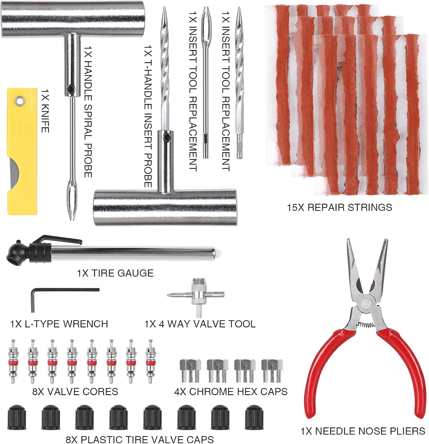 Thumbnail 1 de QUNNIE Tire Repair Kit 46Pcs – Kit di riparazione pneumatici tubeless per auto, moto e veicoli pesanti