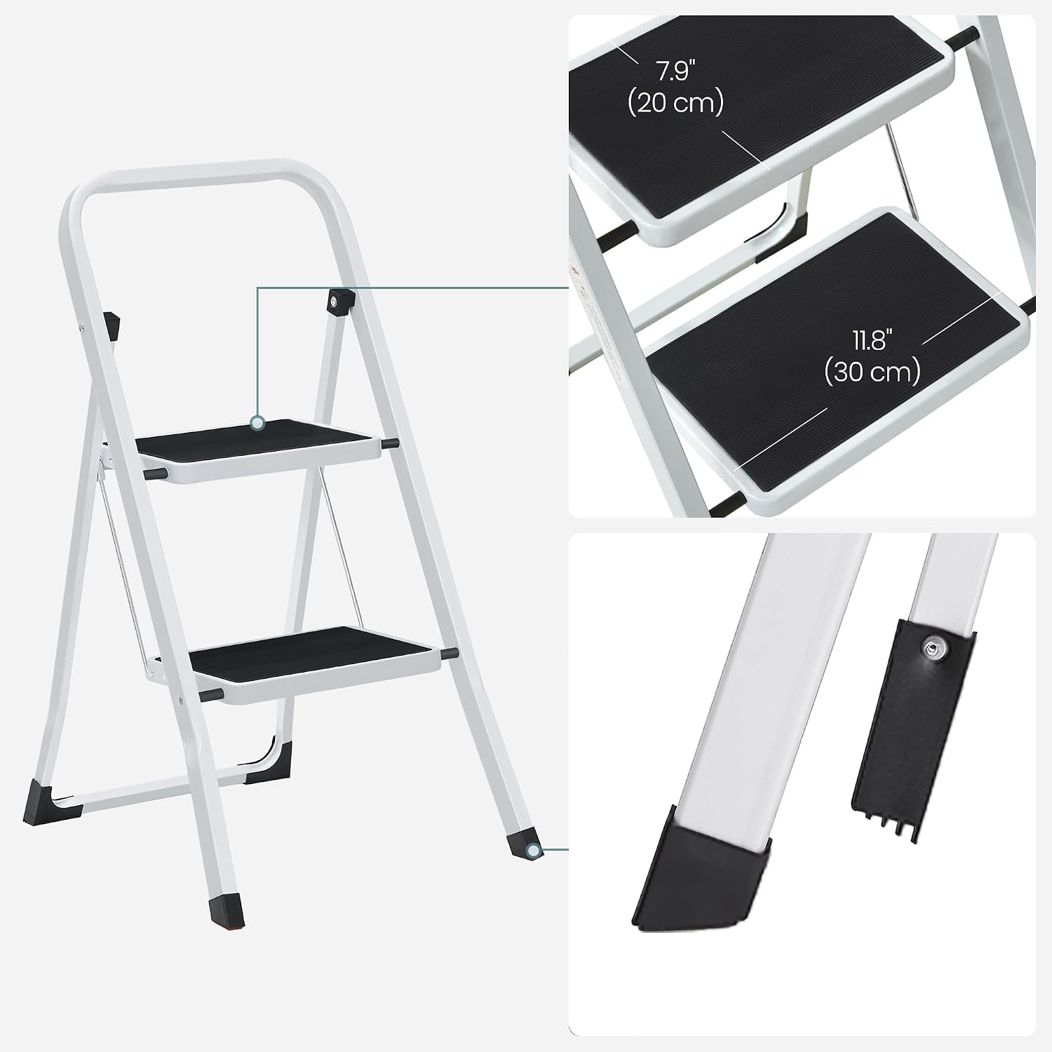 Thumbnail 6 de SONGMICS UGSL12WT 2-Step Folding Step Ladder, Cloud White, 330 lb Capacity