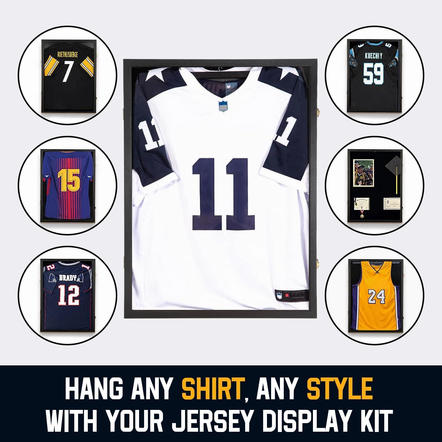 Detalle de GUTAG JDF-H1 Jersey Display Case, Black Wood Shadow Box with 98% UV Acrylic