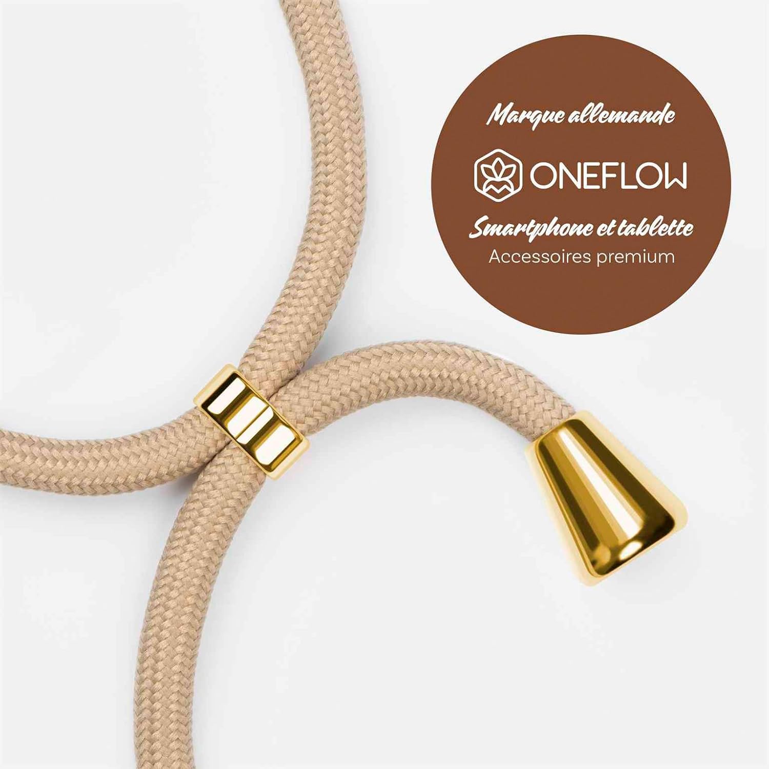 Detalle de ONEFLOW Chaîne de téléphone portable pour Samsung Galaxy A16 (4G/5G) – Twist Beige, étui transparent et cordon amovible