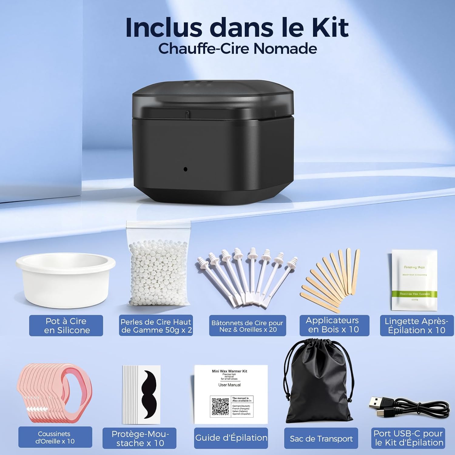 Detalle 2 de Epilation Nez et Oreilles Homme : Mini Chauffe-Cire à Température Constante + Kit Voyage