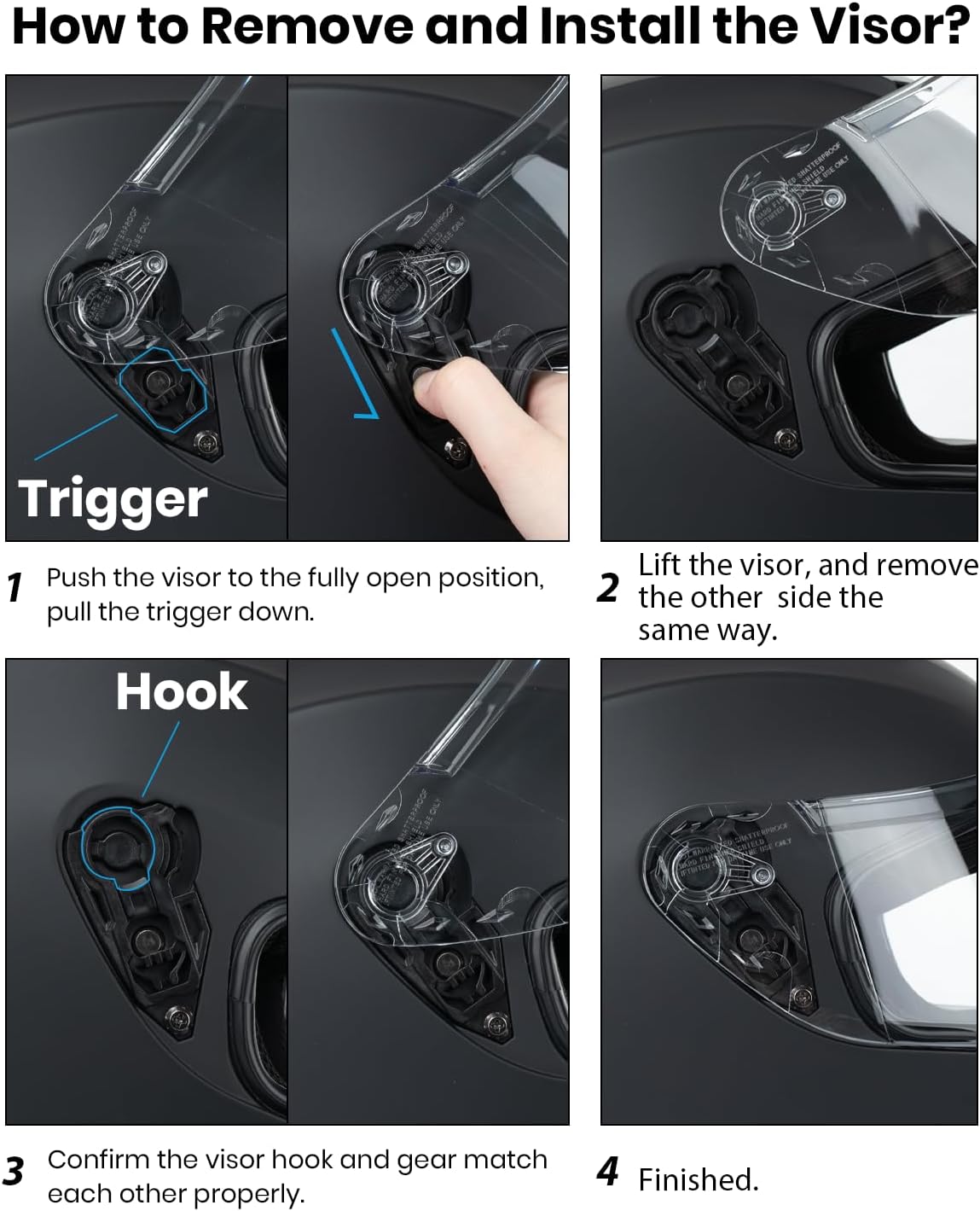 Thumbnail 4 de Favoto DOT Approved Full Face Motorcycle Helmet with Dual Visors and Anti-Fog Film (Medium) – Black
