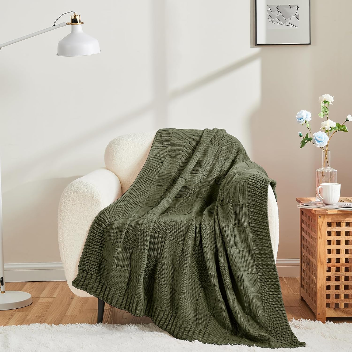 Detalle de CozeCube Check Knit Throw Blanket 60ร80" ๐